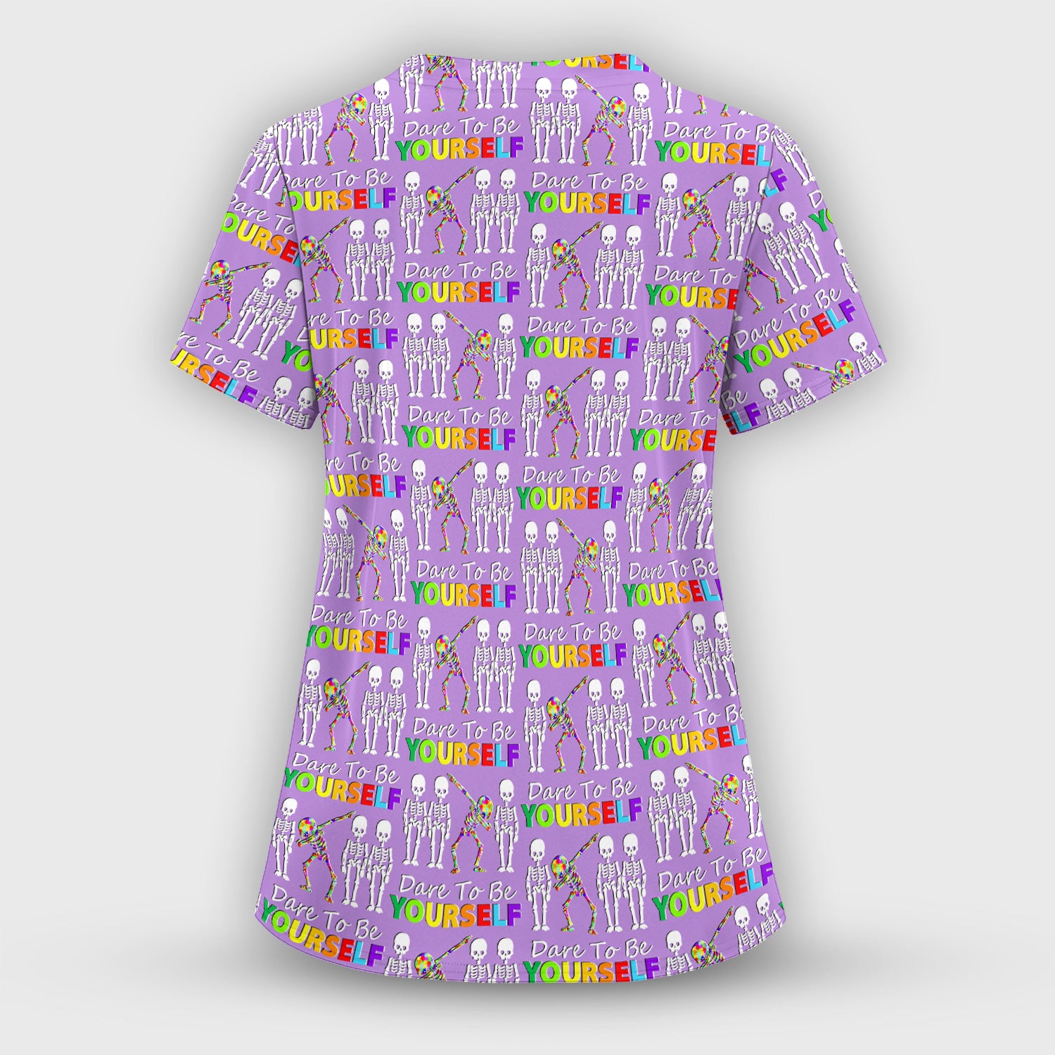 Rainbow Skeleton Dare To Be Yourself Pattern Scrubs Top, Comfortable Scrubs for Nurses