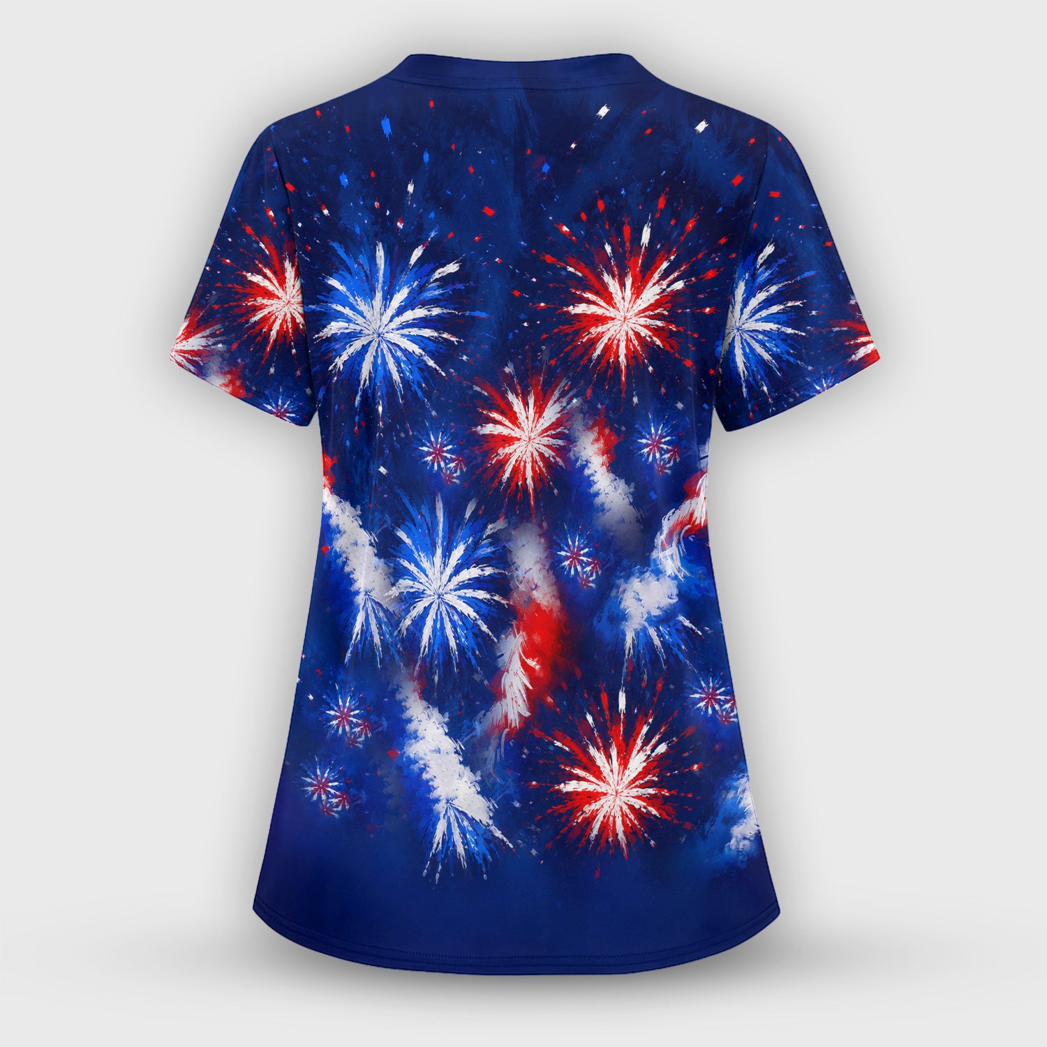 Funny Patriotic Sheep Fireworks Print Scrub Set, Scrub Pants and V Neck Top