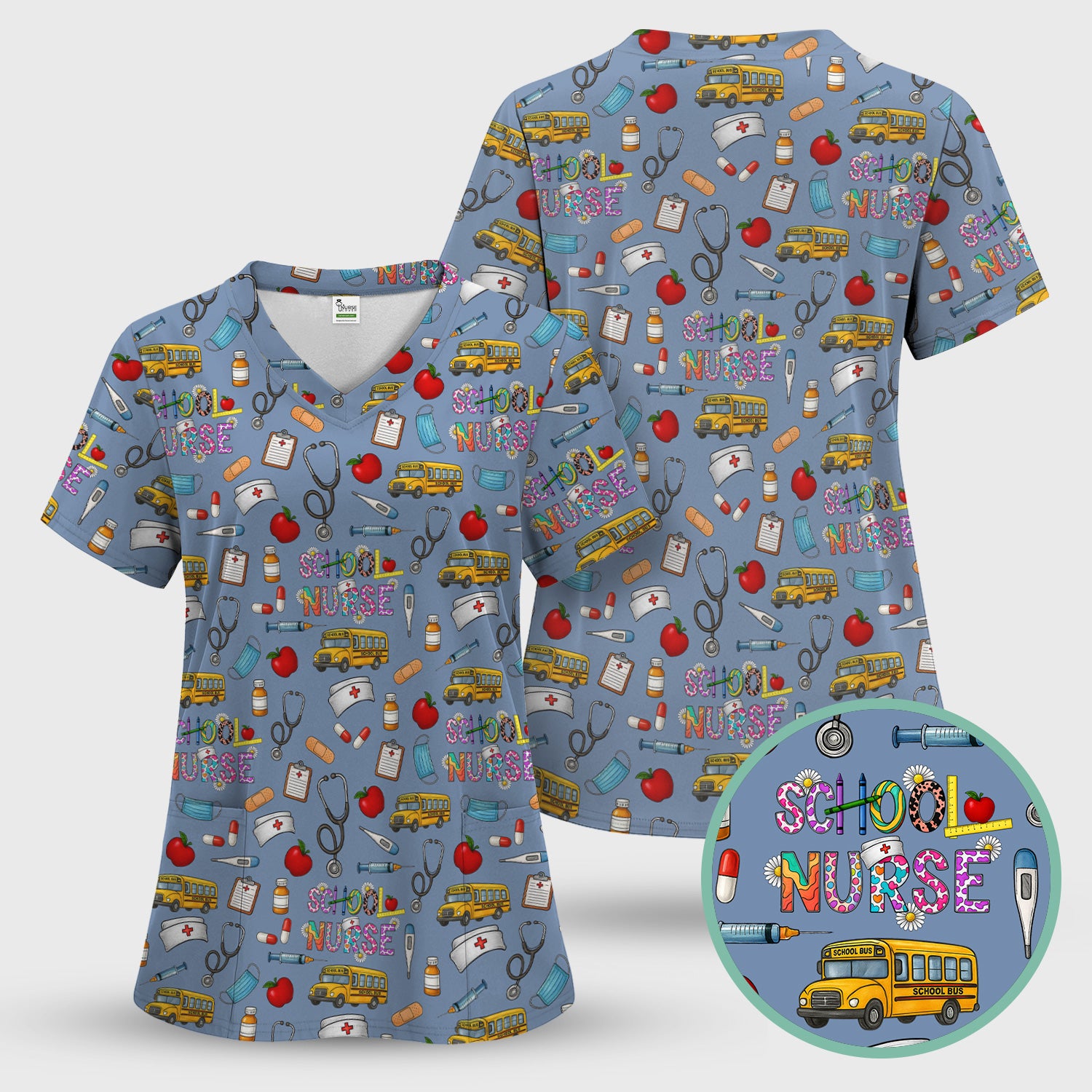 Funny School Nurse Life Scrub - School Nurse Quote & Cute Medical Icons Graphic - Gift for Women RN LPN