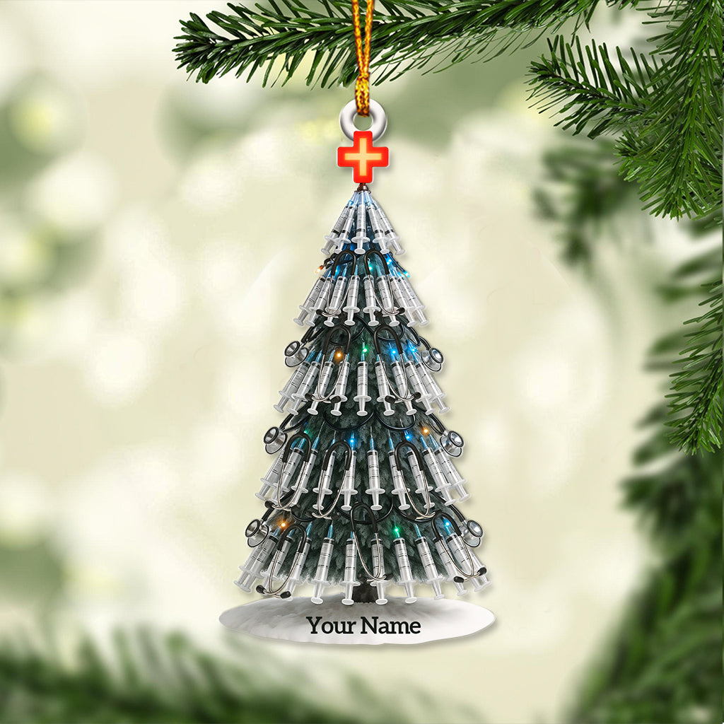 Personalized Xmas Nursing Ornament, Custom Nurse Syringe Christmas Ornament, Unique Medical Tree Decoration