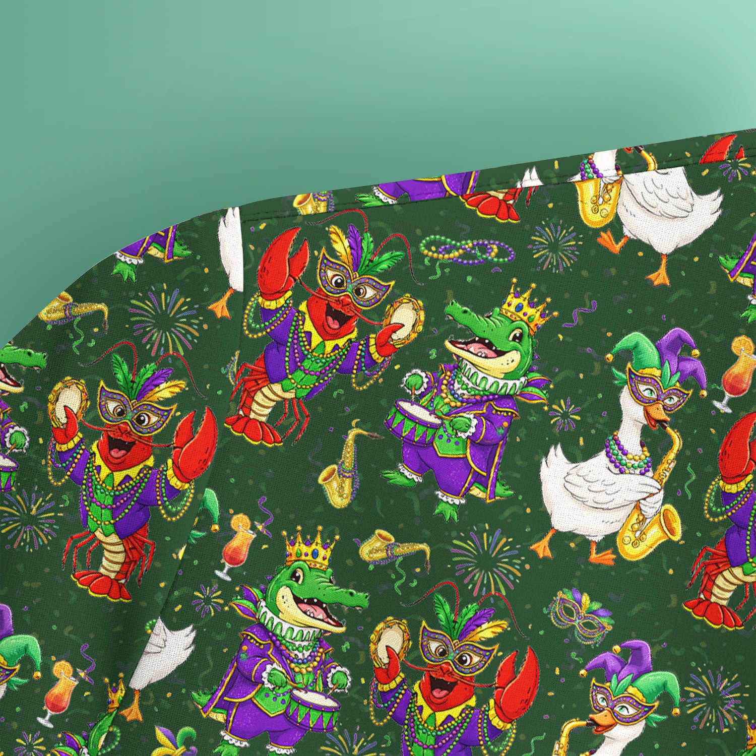 Crawfish And Duck Carnival Scrub Top, Mardi Gras Parade Pattern Nurse Shirt, Breathable Fabrics Nursing Uniform