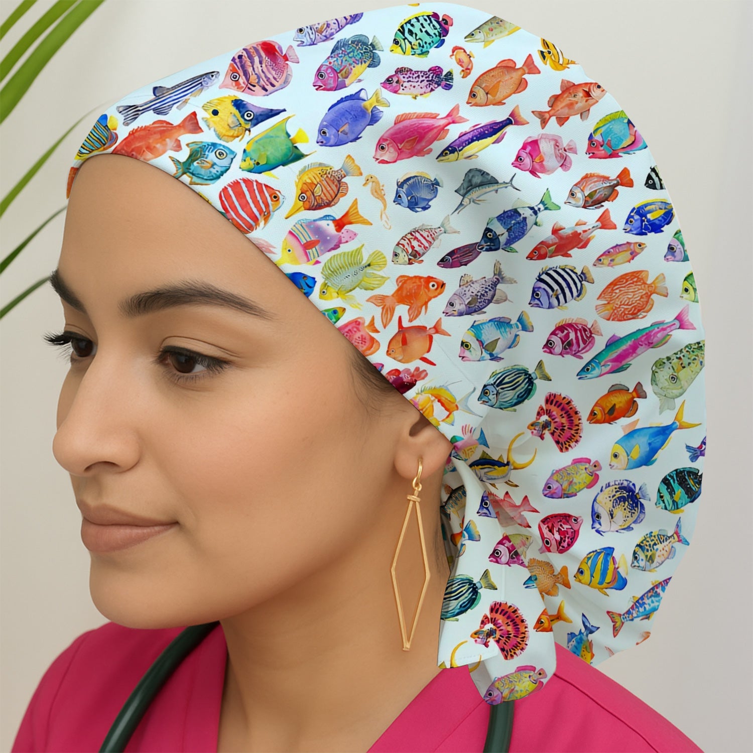 Colorful Tropical Fish Print Scrub Cap, Surgical Caps for Doctors