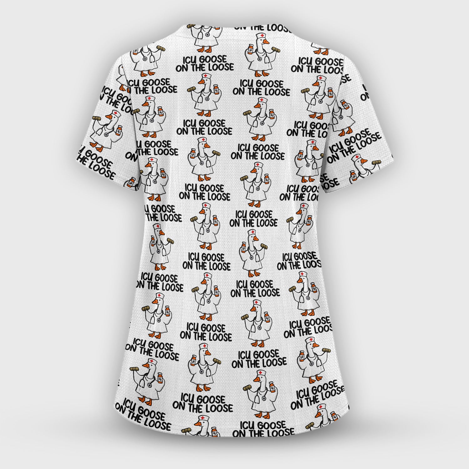 Funny ICU Goose On The Loose Nurse Pattern Scrub Top, Comfortable Scrubs For Nurses