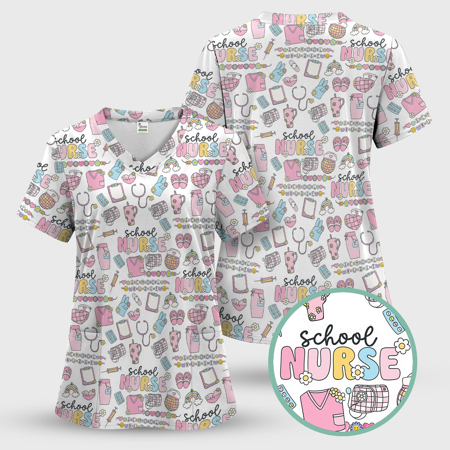 Funny School Nurse Life Shirt - Cute Medical Icons Graphic Tee - Gift for Women RN LPN Healthcare Workers