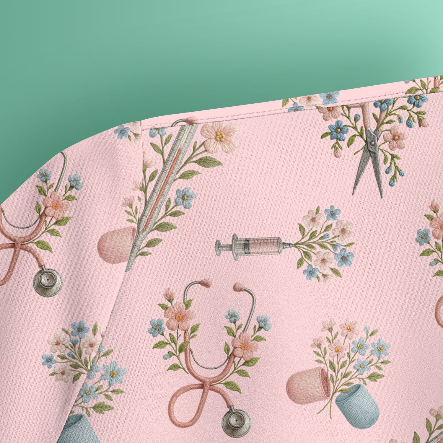 Floral Medical Scrub Top, Elegant Stethoscope With Flower Nursing Shirt, Breathable Fabrics Nurse Uniform