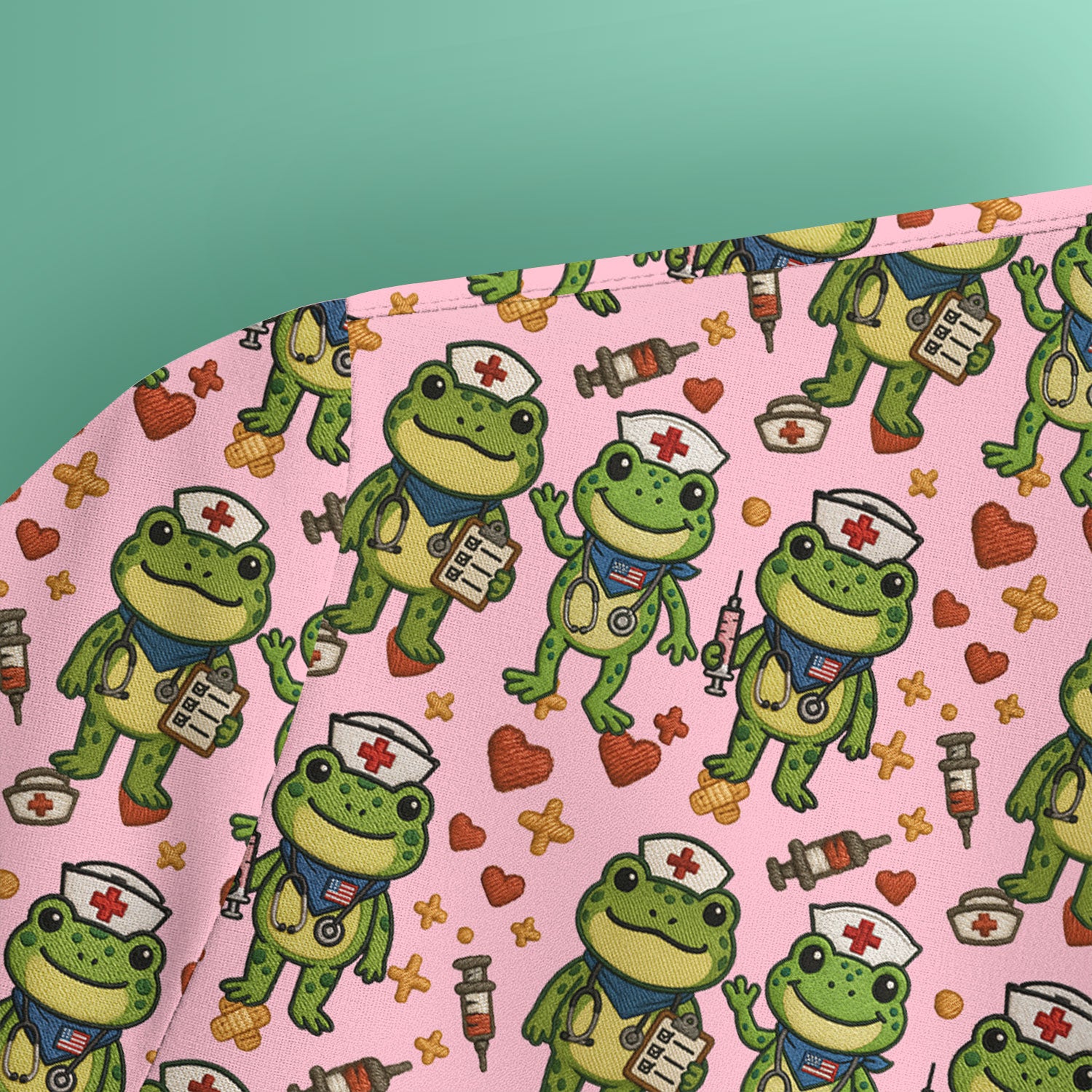Frog Pattern Scrub Top, Cute Frog Scrub Shirt, Breathable Fabrics Nursing Uniform