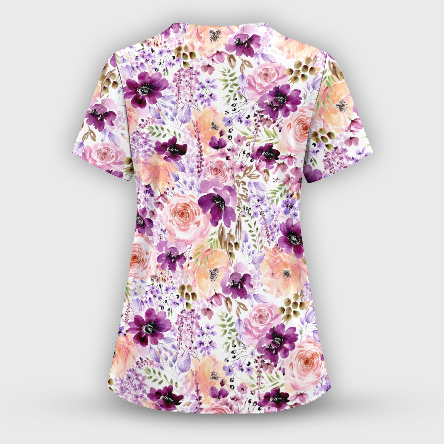 Elegant Watercolor Floral Bloom Scrub Top, Comfortable Scrubs for Nurses