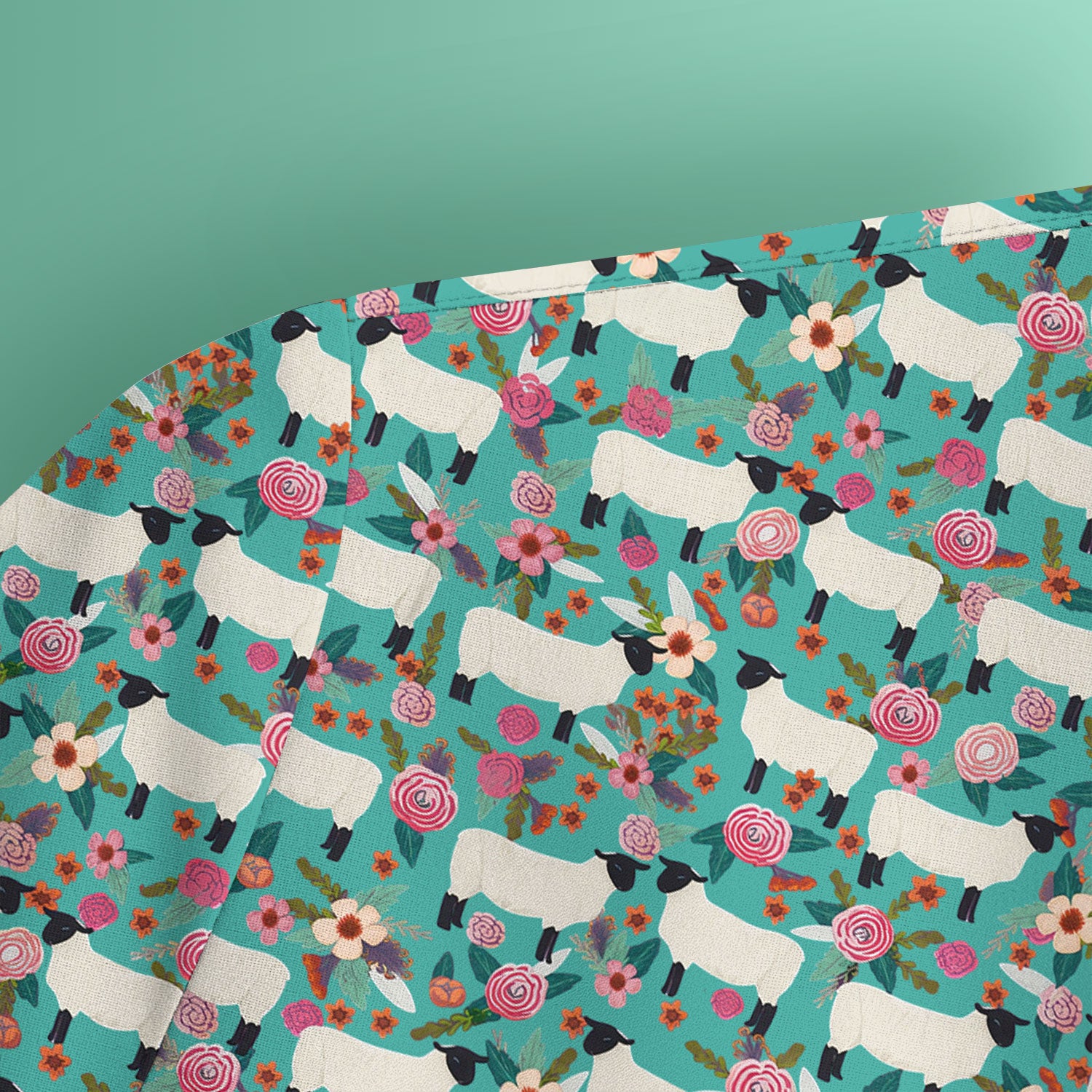 Cute Sheep Floral Meadow Pattern Scrub Top, Comfortable Scrubs For Nurses