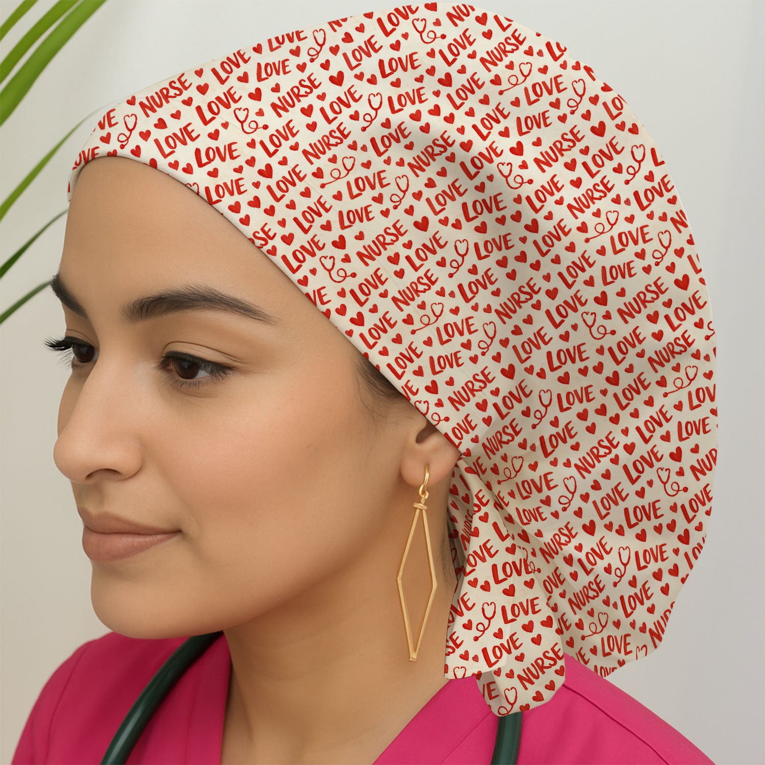 Valentine Pattern Scrub Cap, Love Heart Medical Nurse Scrub Hat, Breathable Fabrics Nursing Uniform
