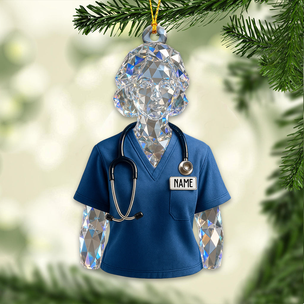 Personalized Crystal Nurse Ornament – Custom Name Medical Scrub Decor, Sparkling Healthcare Xmas Gift for Nursing
