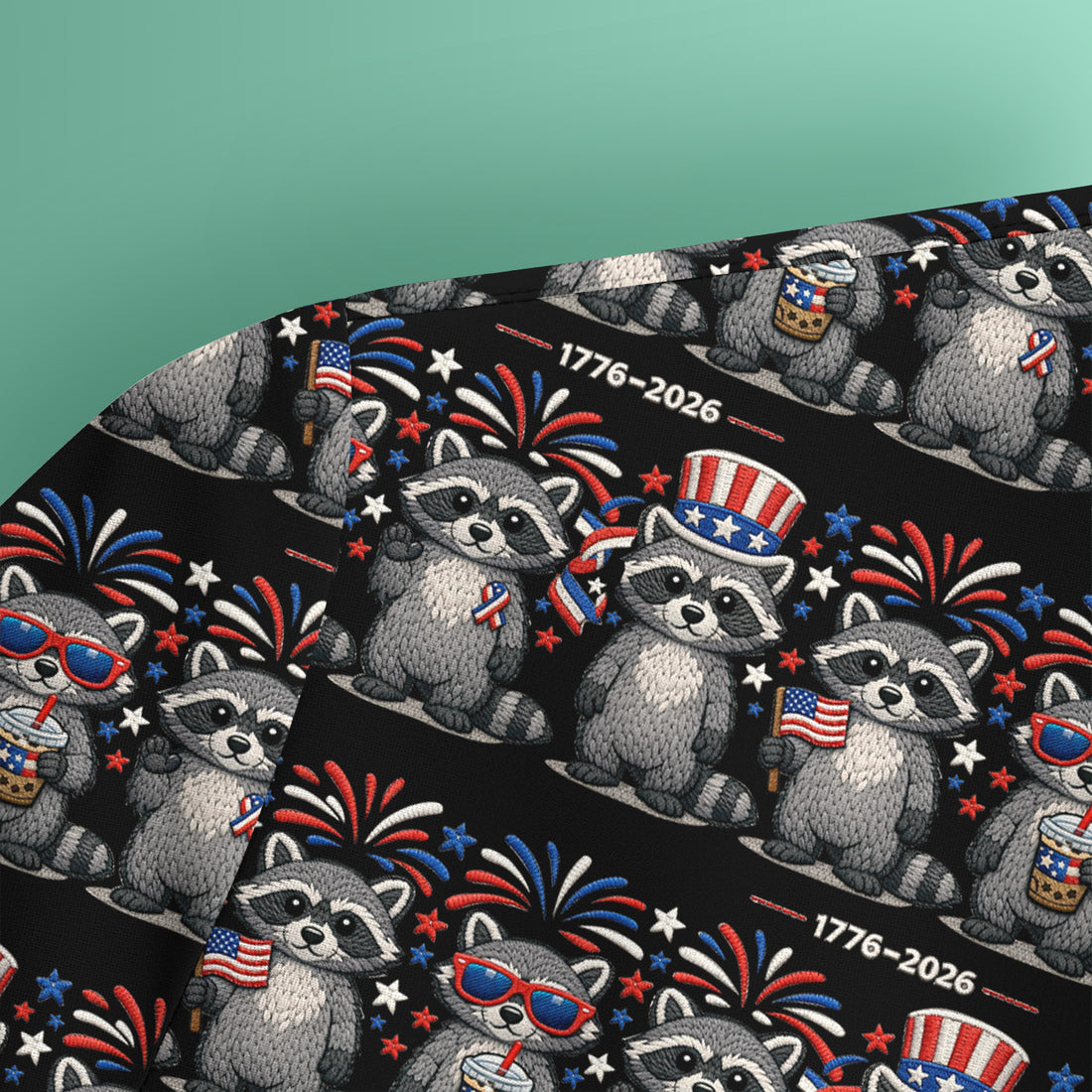 Patriotic Raccoon Fireworks Stripe Pattern Scrub Top, Comfortable Scrubs for Nurses