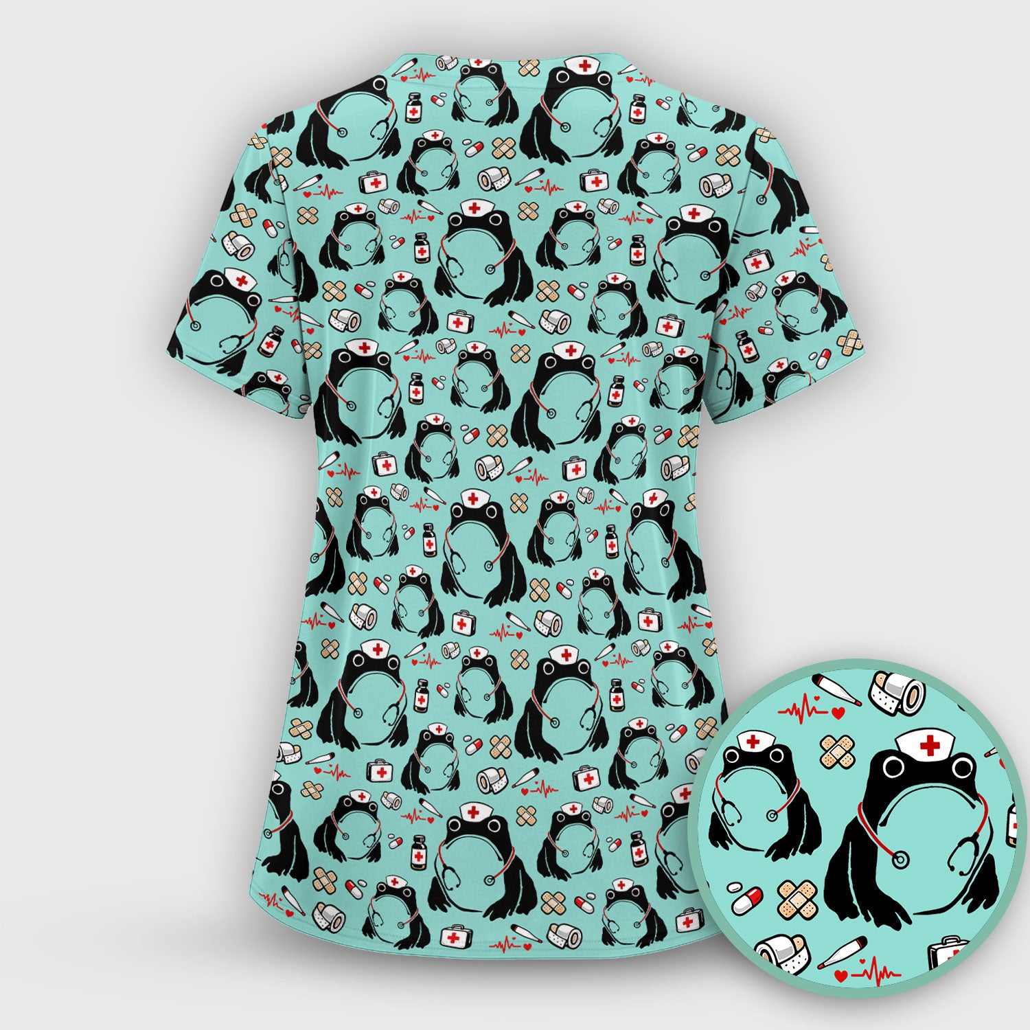 Cute Frog Nurse Medical Print Scrub Top, Comfortable Scrubs for Nurses