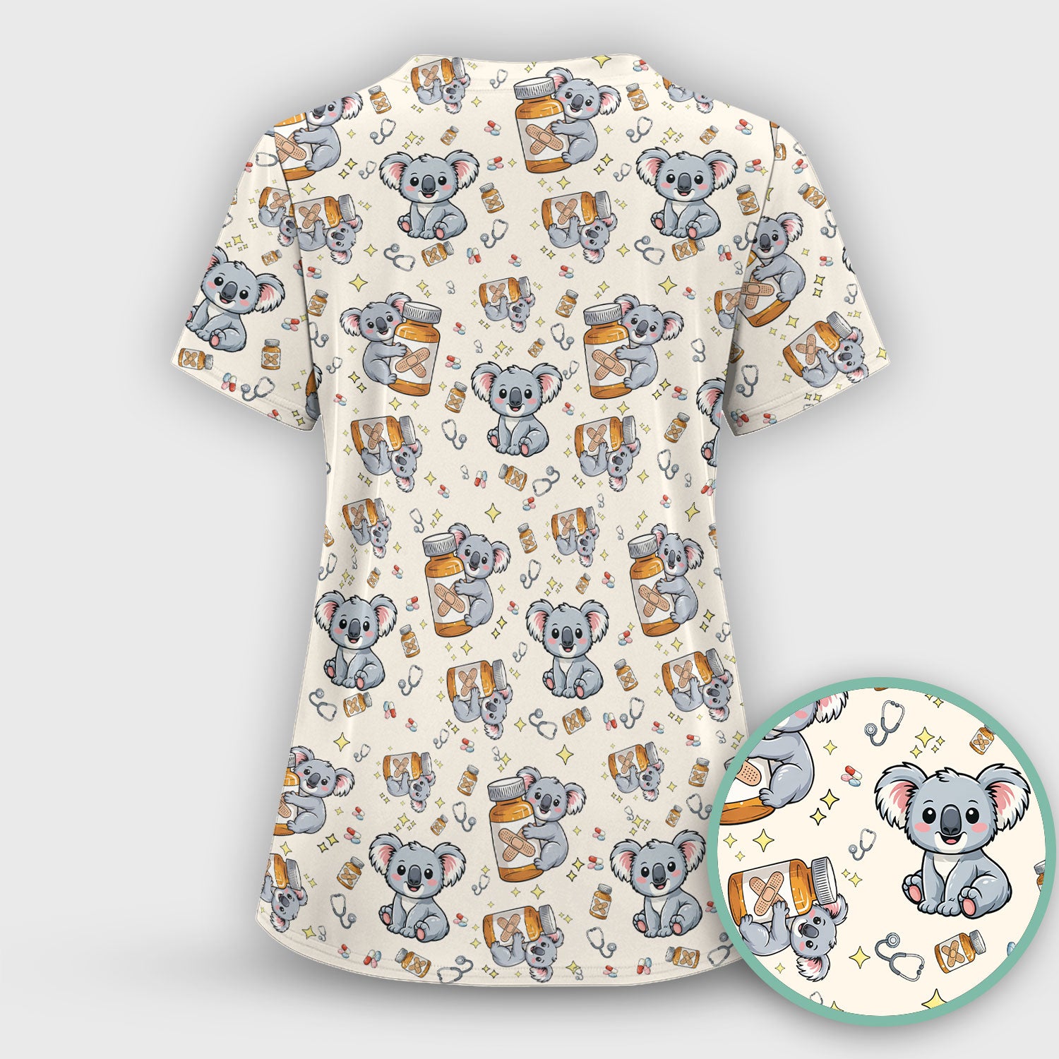 Cute Koala Nurse Bandage Medicine Print Scrub Top, Comfortable Scrubs for Nurses