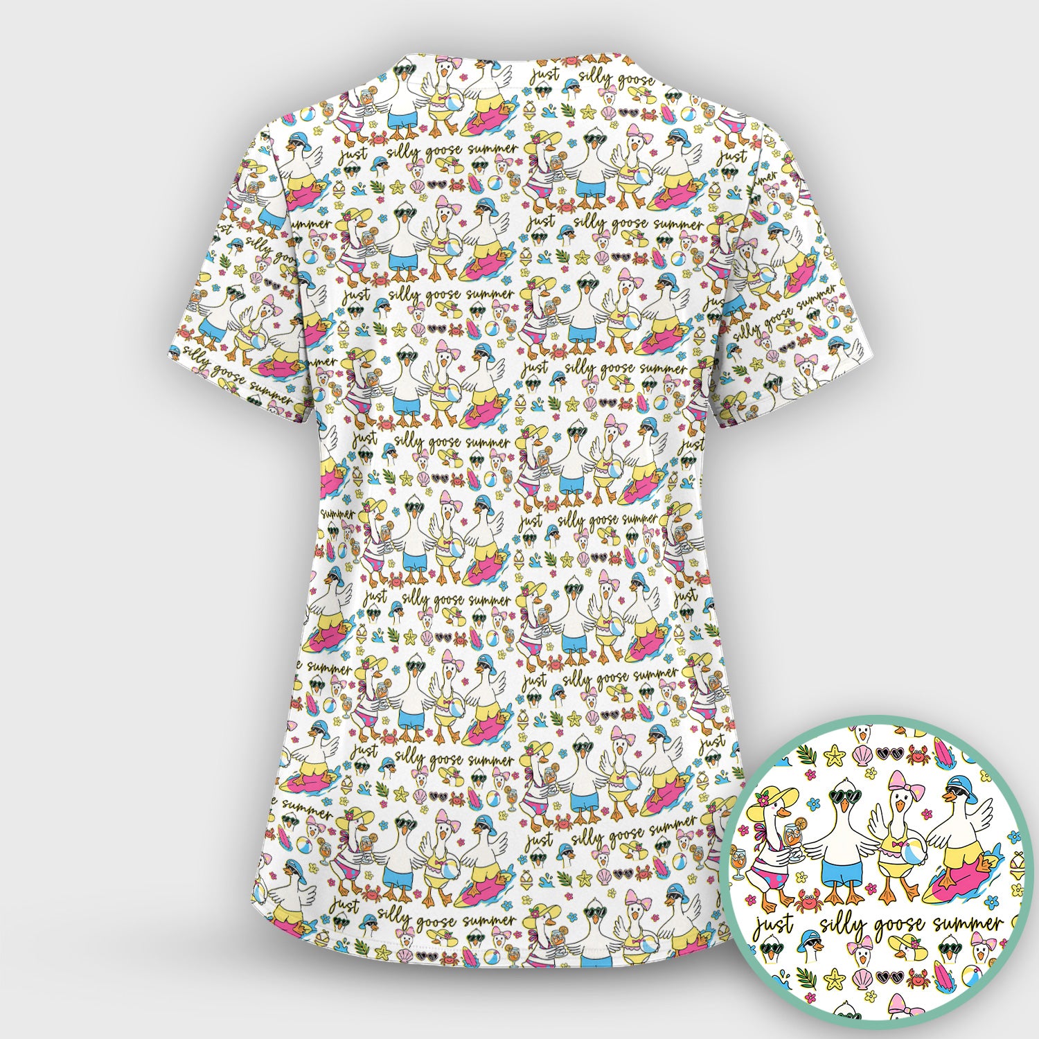 Silly Goose Summer Pattern Scrub Top, Breathable Fabrics Nursing Uniform
