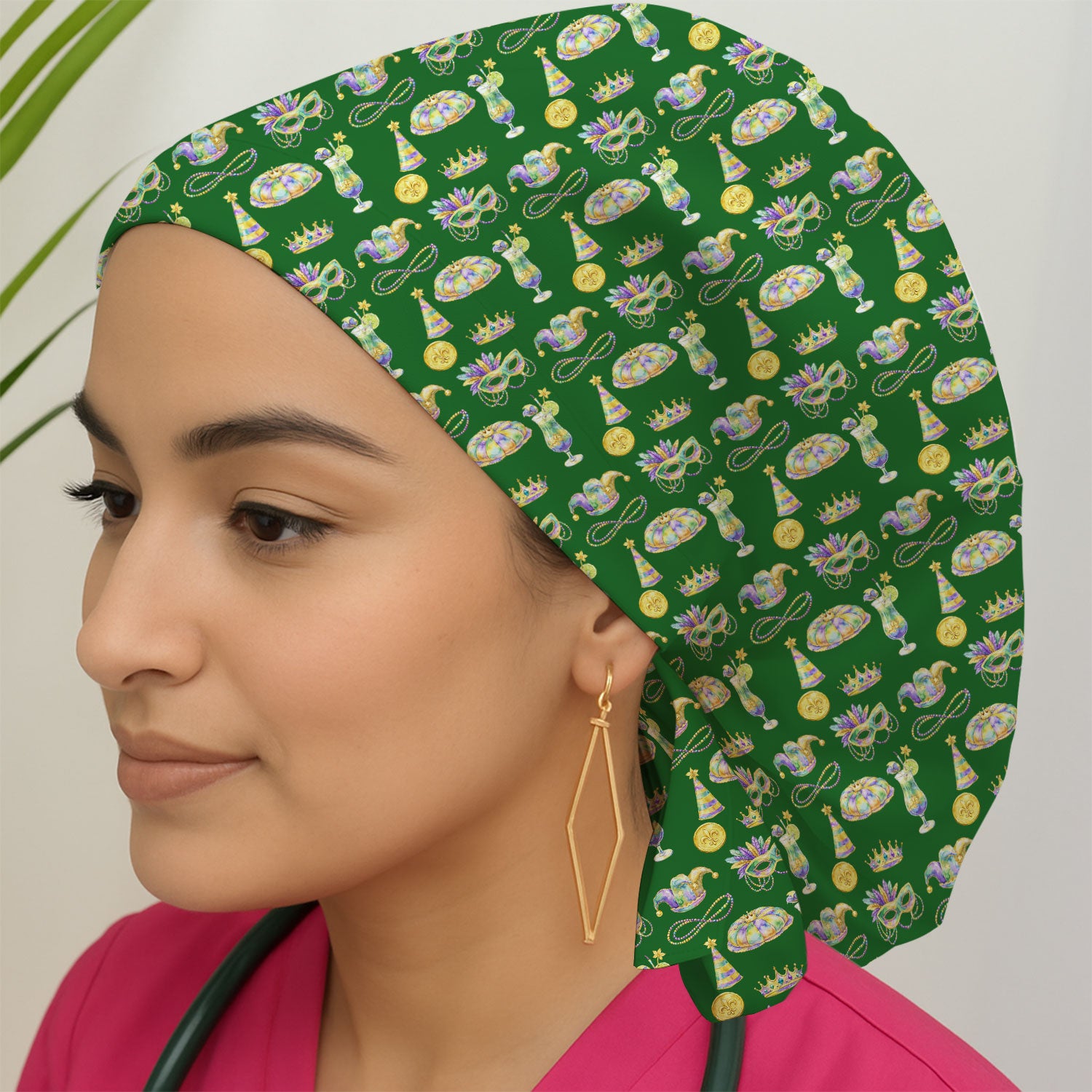 Mardi Gras Mask Scrub Cap, Elegant Carnival Pattern Nurse Hat For Women, Breathable Fabrics Nursing Uniform