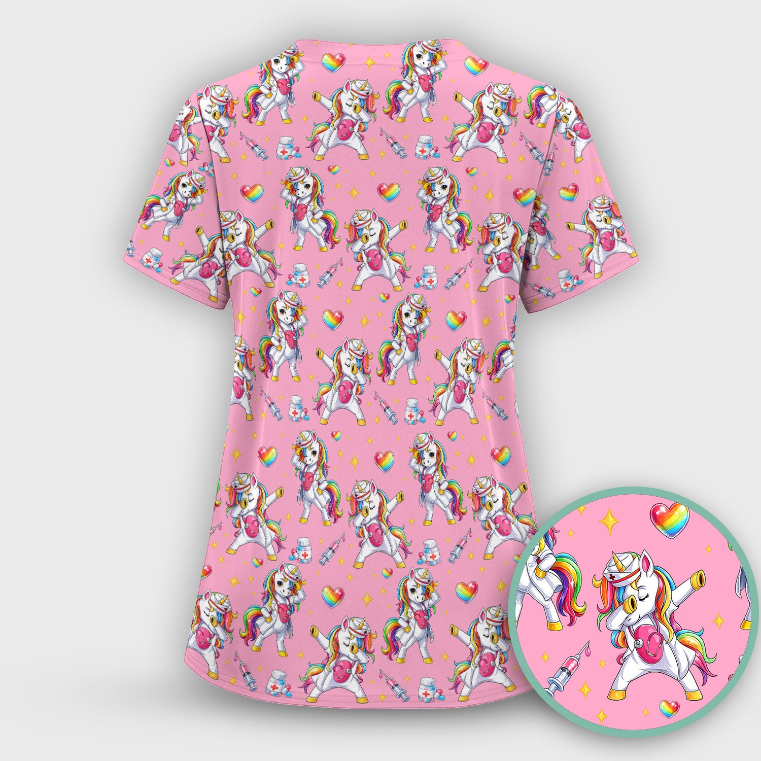 Playful Nurse Unicorn Rainbow Pattern Scrub Top, Comfortable Scrubs for Nurses