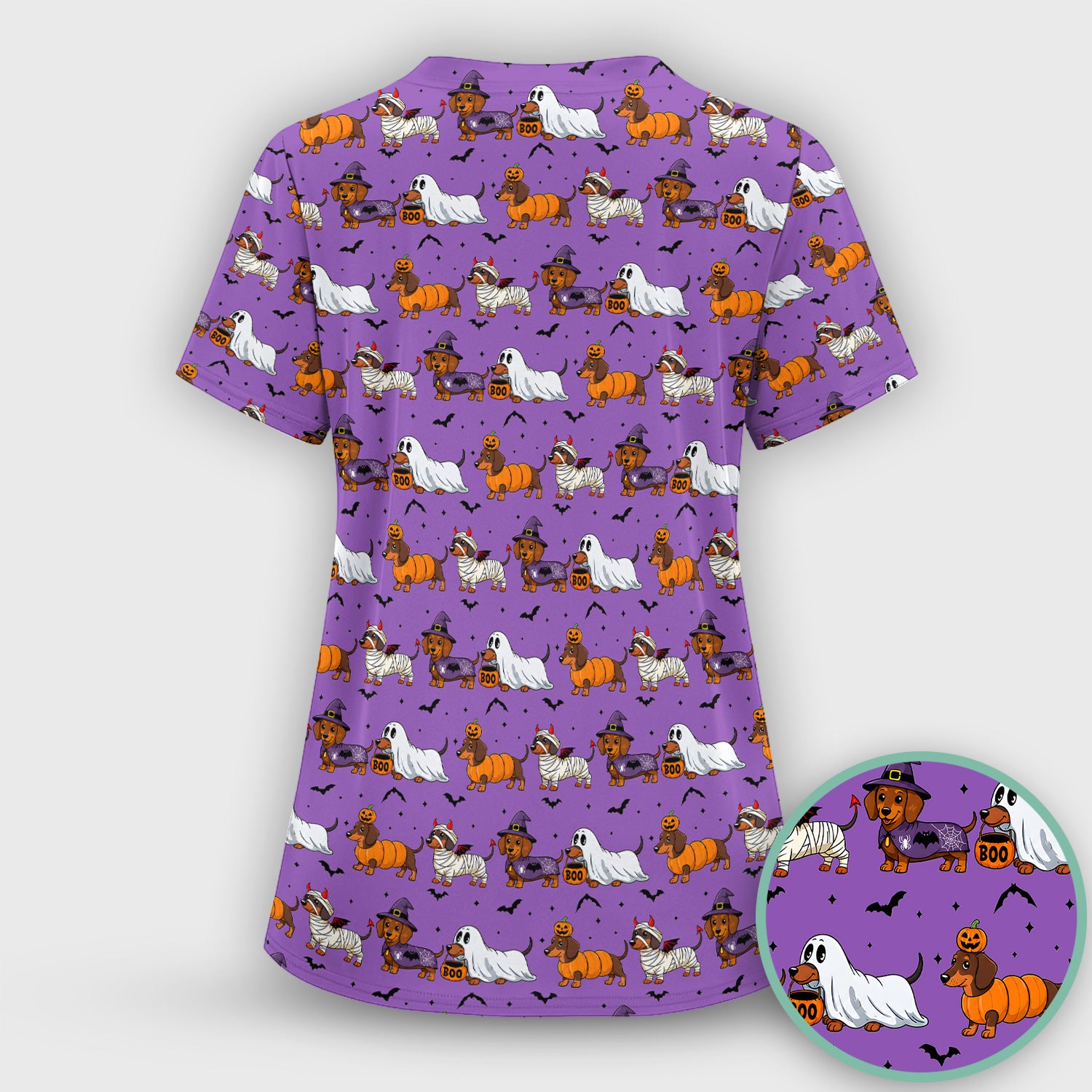 Halloween Dachshund for Veterinary Staff Scrub Set, Scrub Pants and V Neck Top