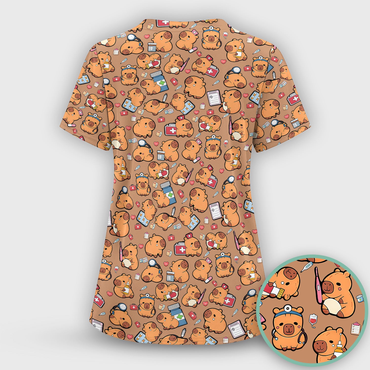 Capybara With Stethoscope And Medical Tools Seamless Scrub Set, Breathable Med Uniform