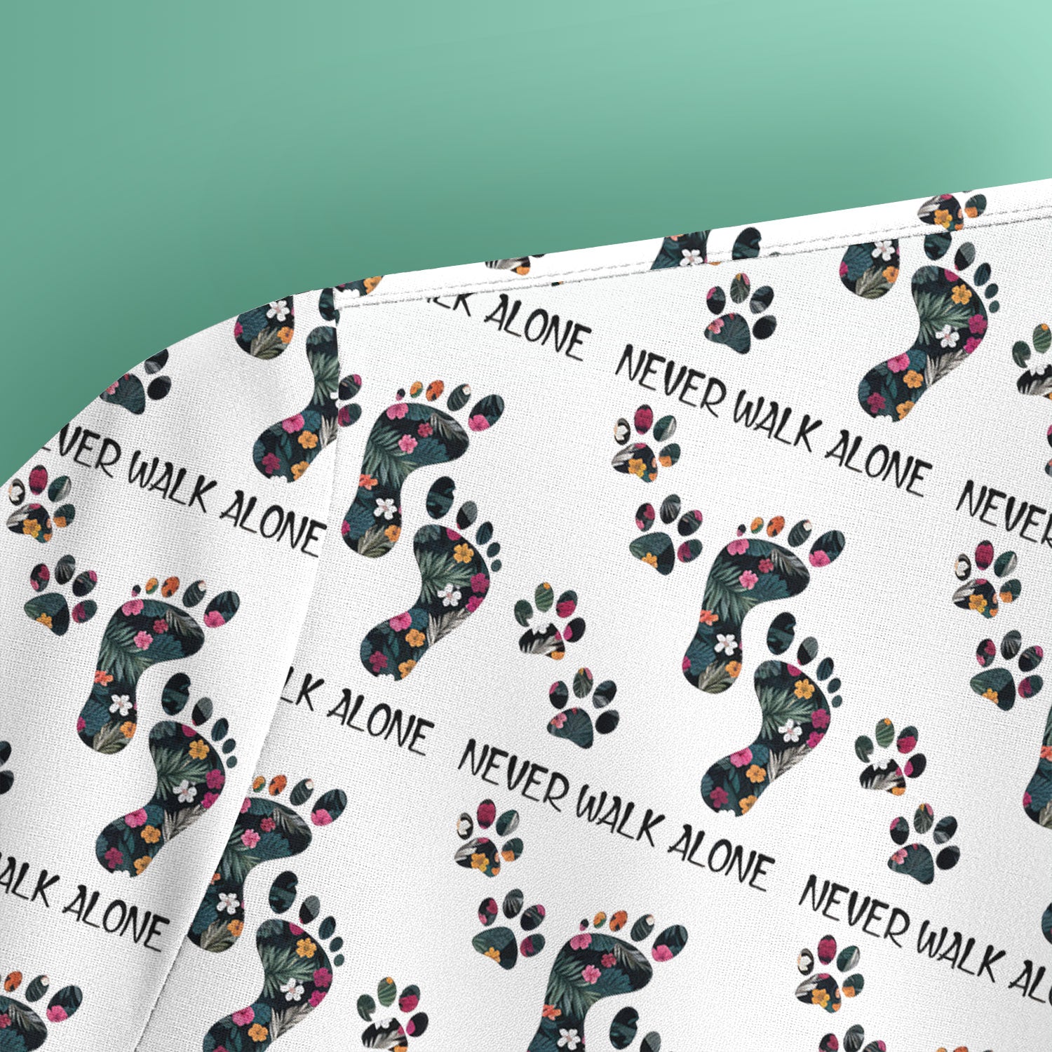 Never Walk Alone Scrub Top, Floral Paw Print Medical Scrub Shirt for Nurses, Vet Techs And Healthcare Workers