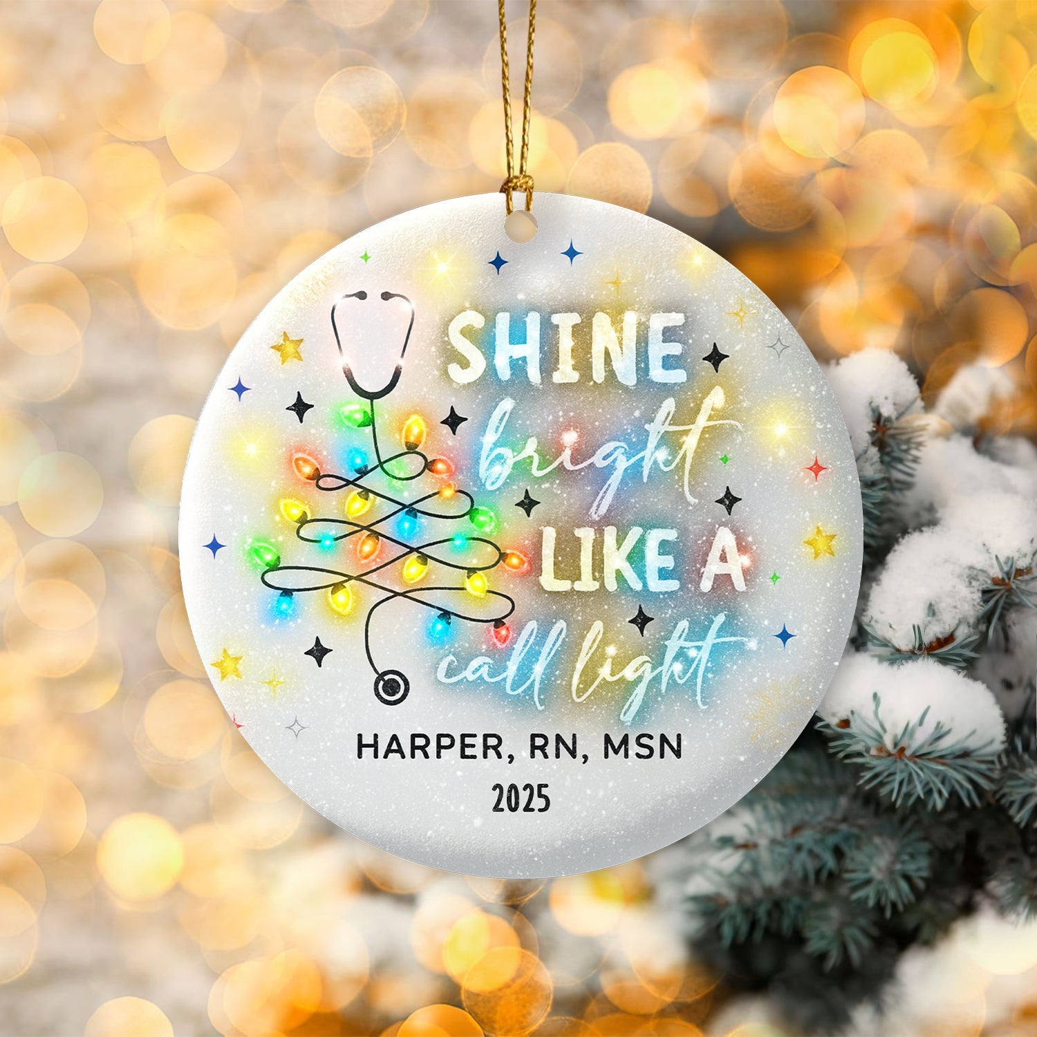 Personalized Nurse Christmas Ornament 2025, Shine Bright Like A Call Light Tree Decoration, RN MSN Gift