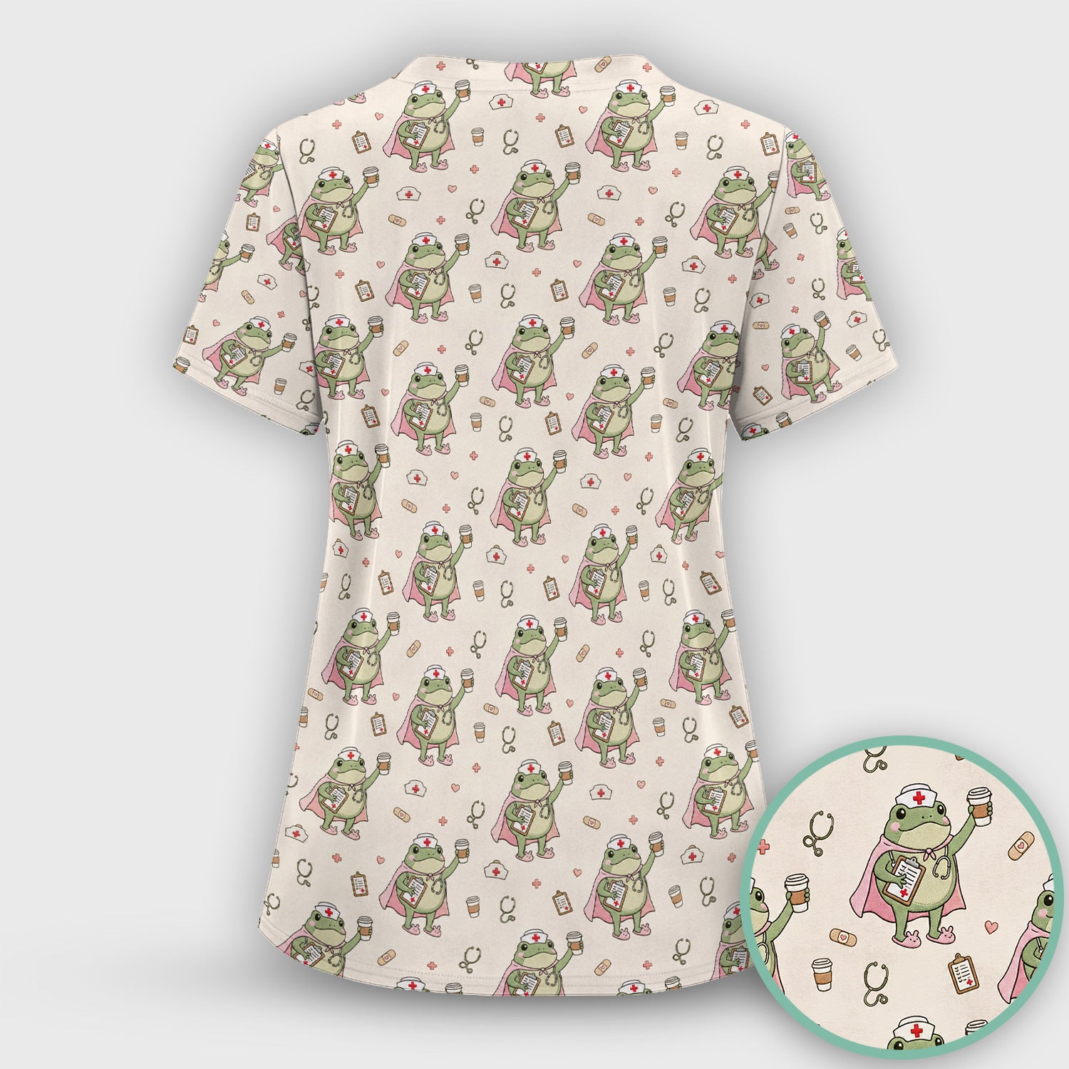 Cute Super Nurse Frog Pattern Scrub Top, Comfortable Scrubs for Nurses