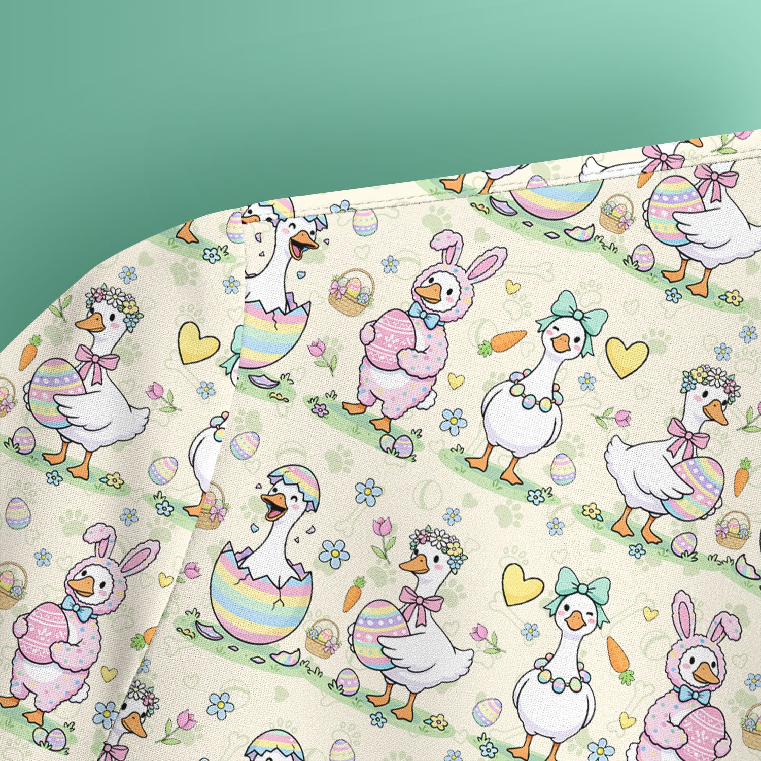 Pastel Easter Goose Bunny Egg Pattern Scrub Top, Comfortable Scrubs for Nurses
