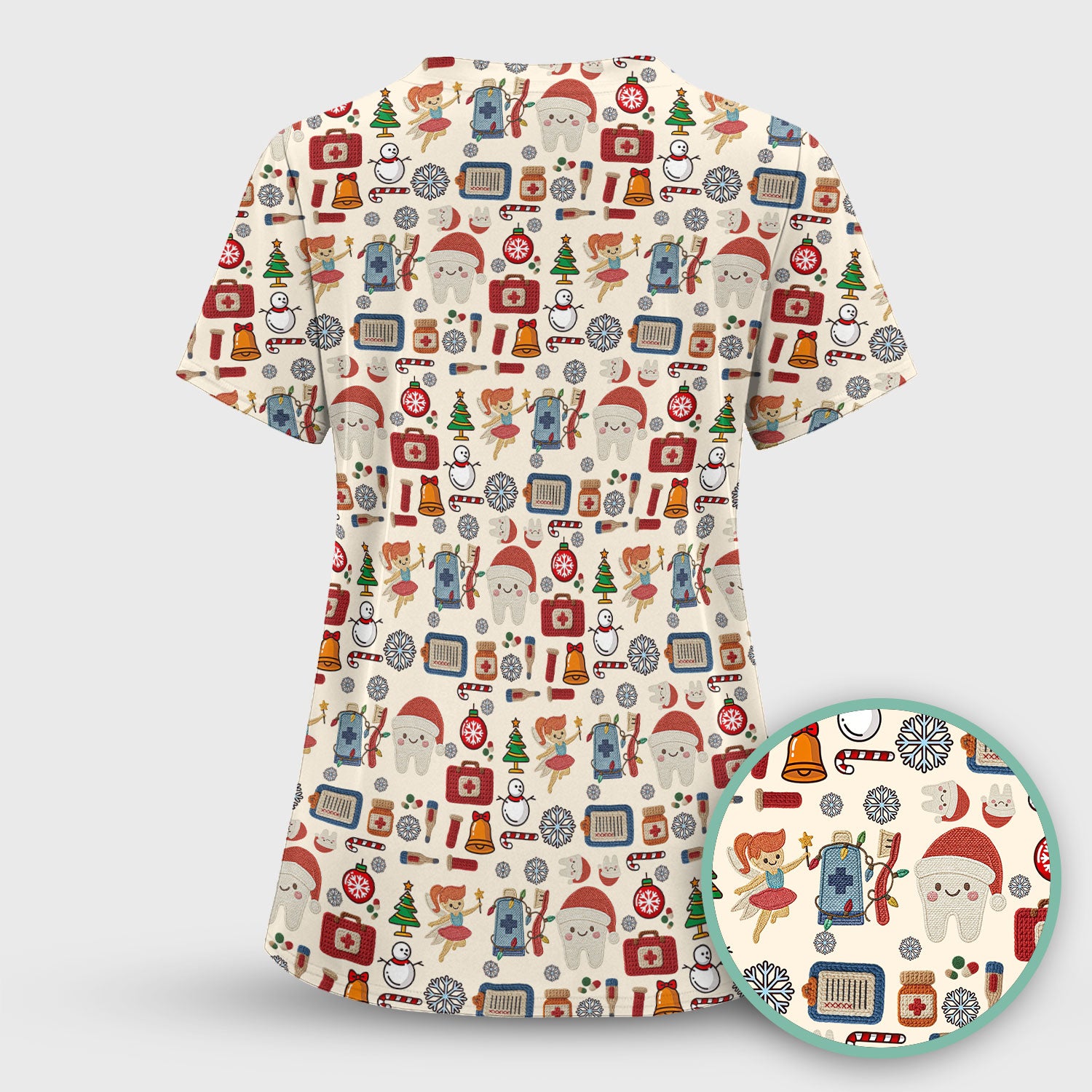 Christmas Dental Scrub Top - Cute Santa Tooth & Snowman Shirt - Festive Holiday Medical Uniform for Dentists, Hygienists & Nurses