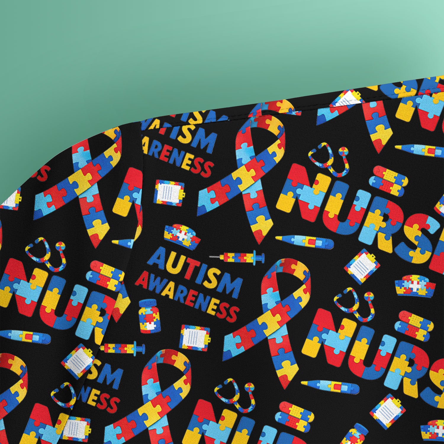 Autism Awareness Nurse Puzzle Ribbon Print Scrubs, Comfortable Scrubs for Nurses
