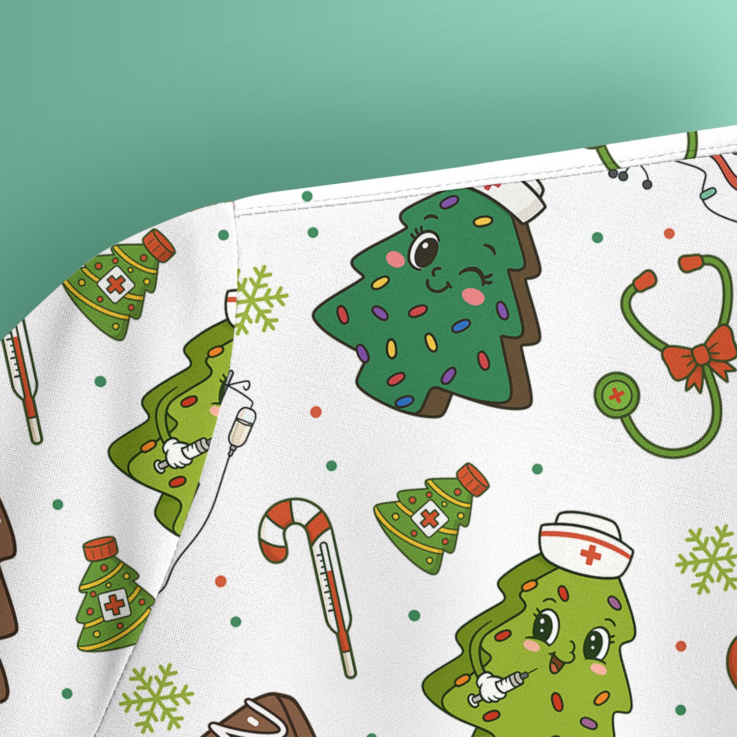 Funny Christmas Nurse Scrub Top - Adorable Tree Pattern Holiday Shirt - Cute Gift for Women RN LPN CNA