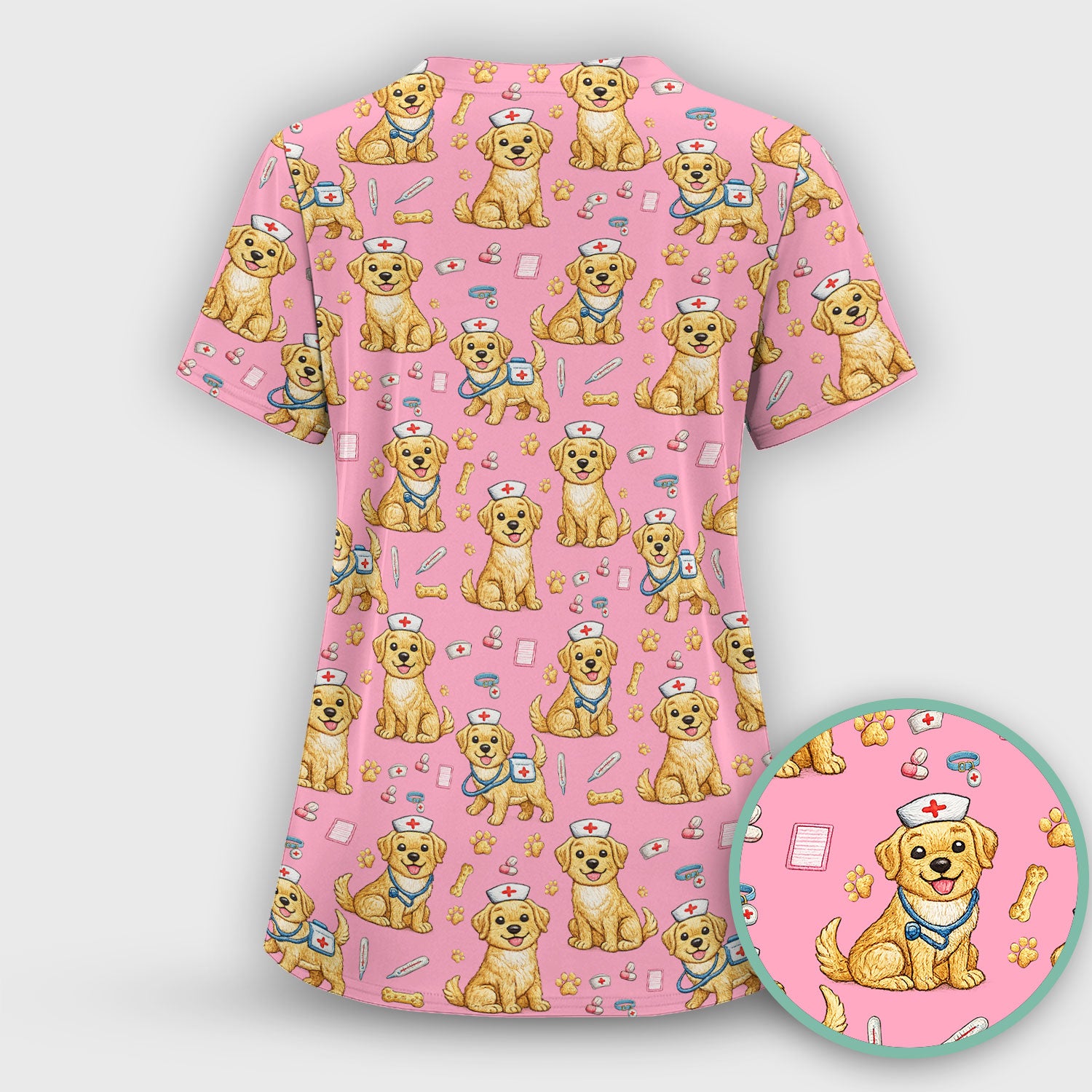 Cute Puppy Nurse Medical Print Scrub Top, Comfortable Scrubs for Nurses