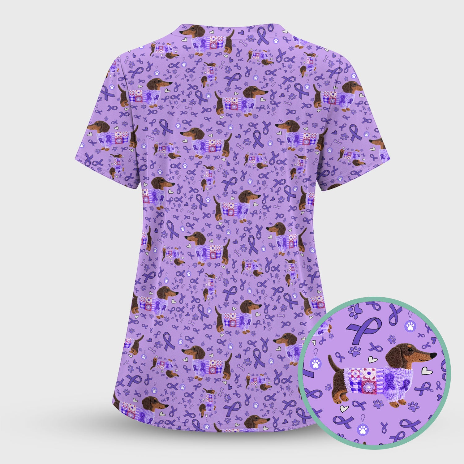 Wiener Dog Purple Ribbon Cancer Awareness Scrub - Breathable Fabrics Nursing Uniform - Comfortable Scrubs for Nurses