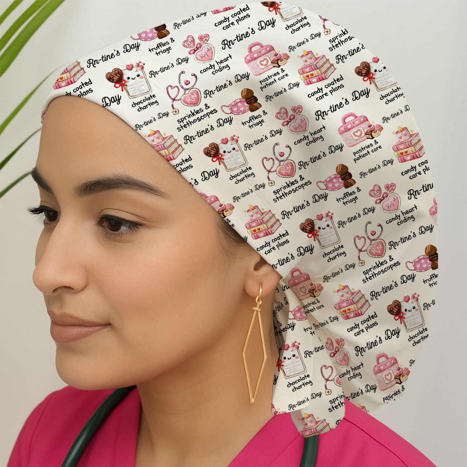 RN Sweets Valentine Stethoscope Pattern Scrub Cap, Surgical Caps for Doctors
