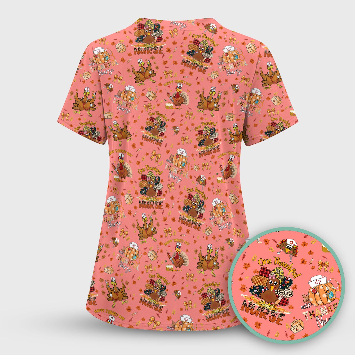 Thanksgiving Nurse Shirt for Women - Turkey Pumpkin Scrub Top for Nurses - Fall Med Uniform for RN CNA LPN