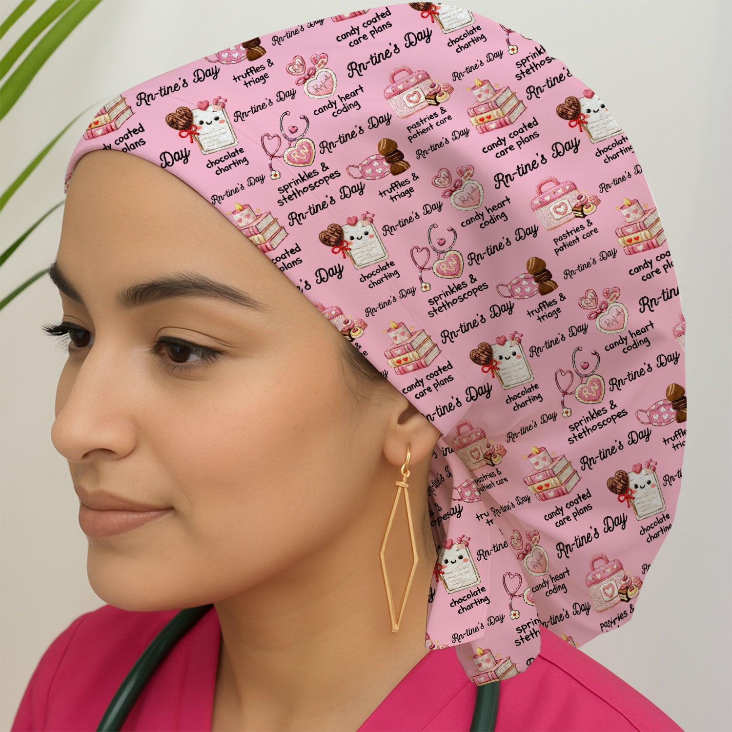 RN Sweets Valentine Stethoscope Pattern Scrub Cap, Surgical Caps for Doctors