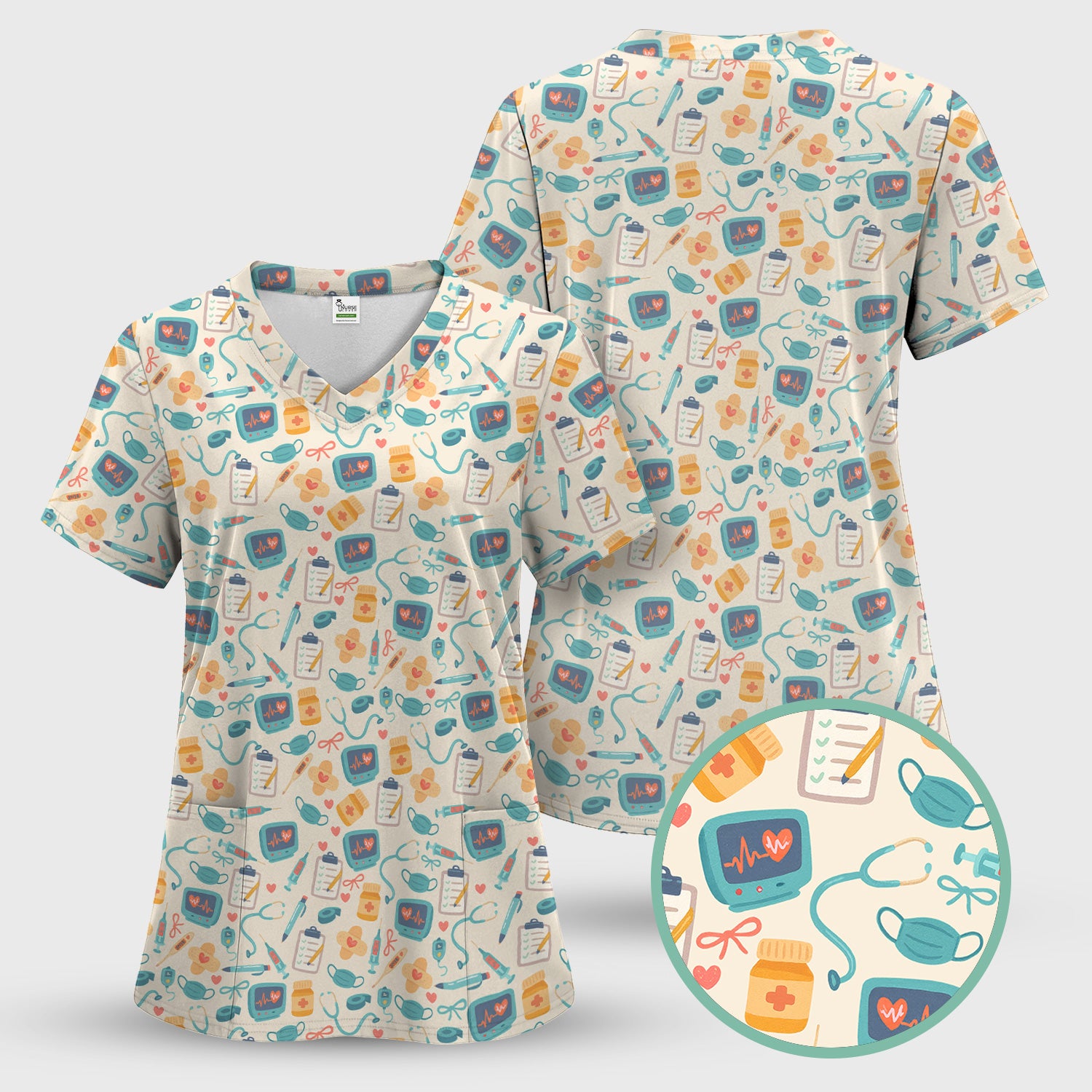 Funny Nurse Shirt with Medical Icons - Stethoscope Mask & Pills Graphic Tee - Gift for Women RN LPN CNA Workers