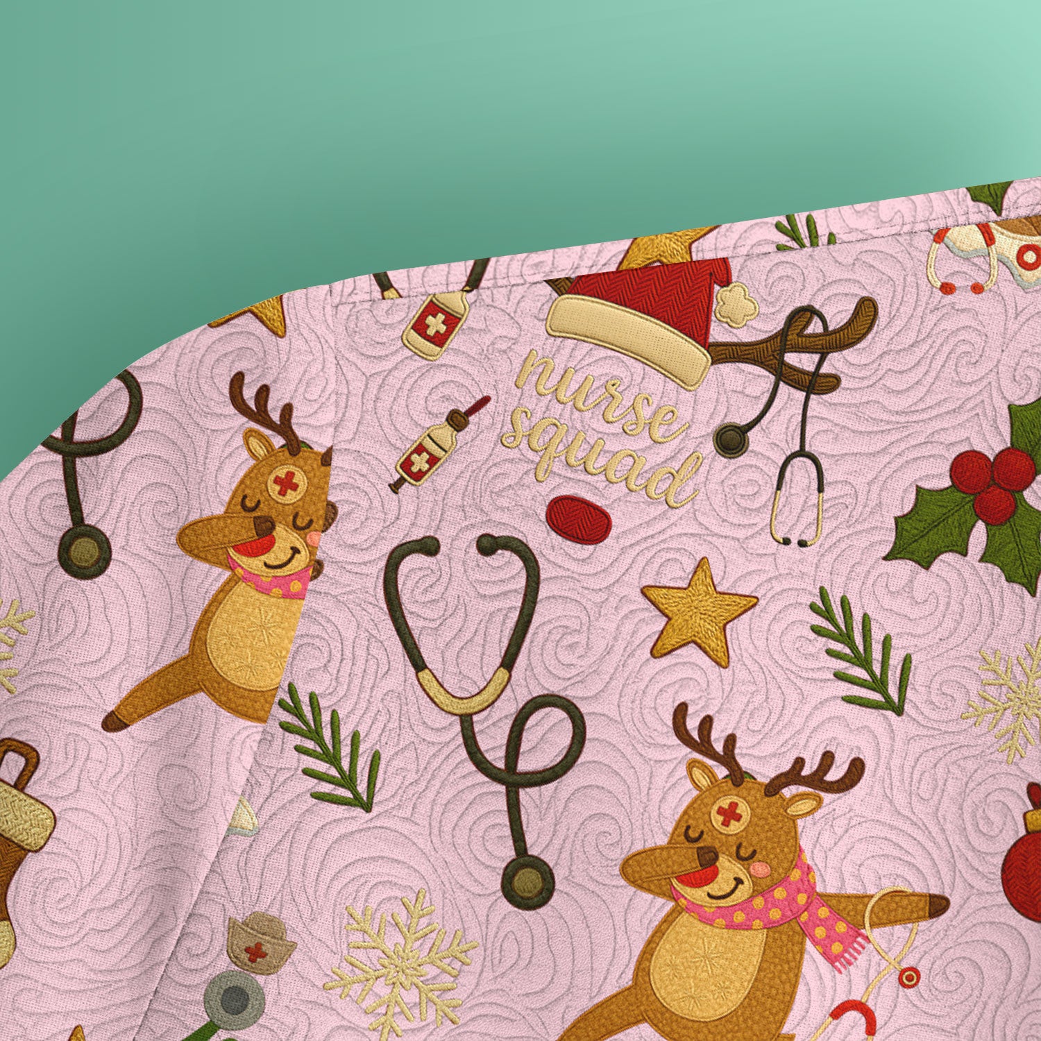 Christmas Reindeer Scrub Top - Cute Holiday Nurse Scrubs with Reindeer Print - Funny Xmas Medical Scrub Shirt Gift for Women CNA RN Doctor