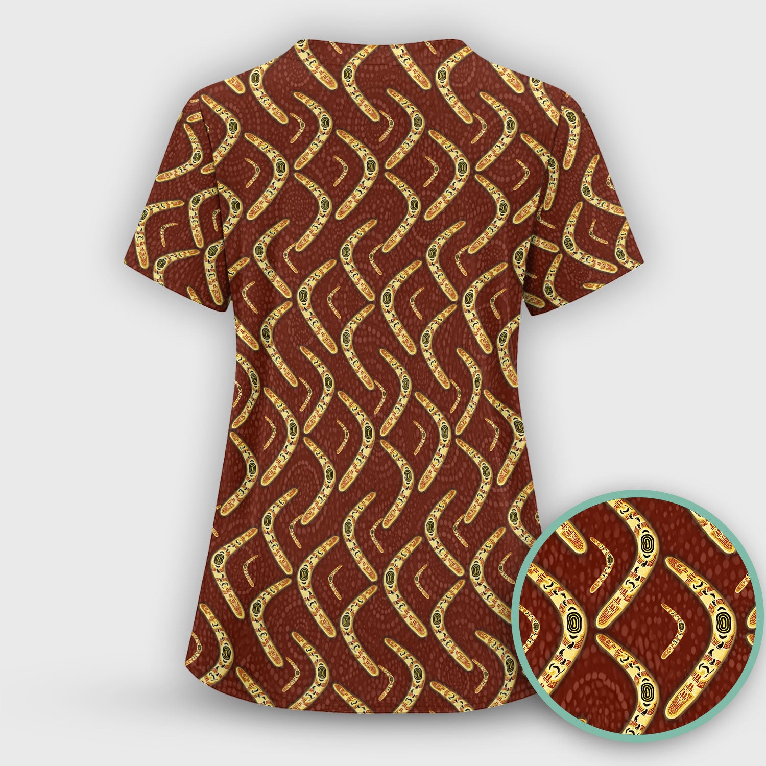 Aboriginal Boomerang Pattern Nurse Scrub Top, Breathable Fabrics Nursing Uniform