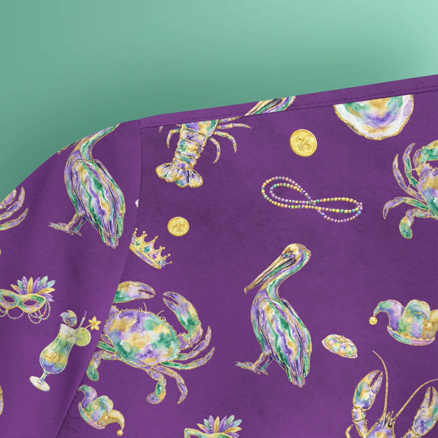 Mardi Gras Seafood Nurse Scrub Top, Comfortable Uniform Scrubs For Nursing