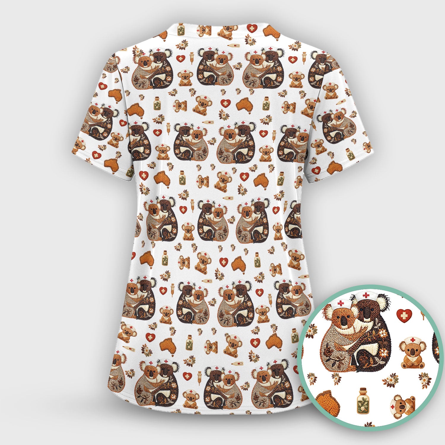 Cute Cartoon Koala Valentine Nurse Design Scrub Top, Breathable Fabrics Nursing Uniform