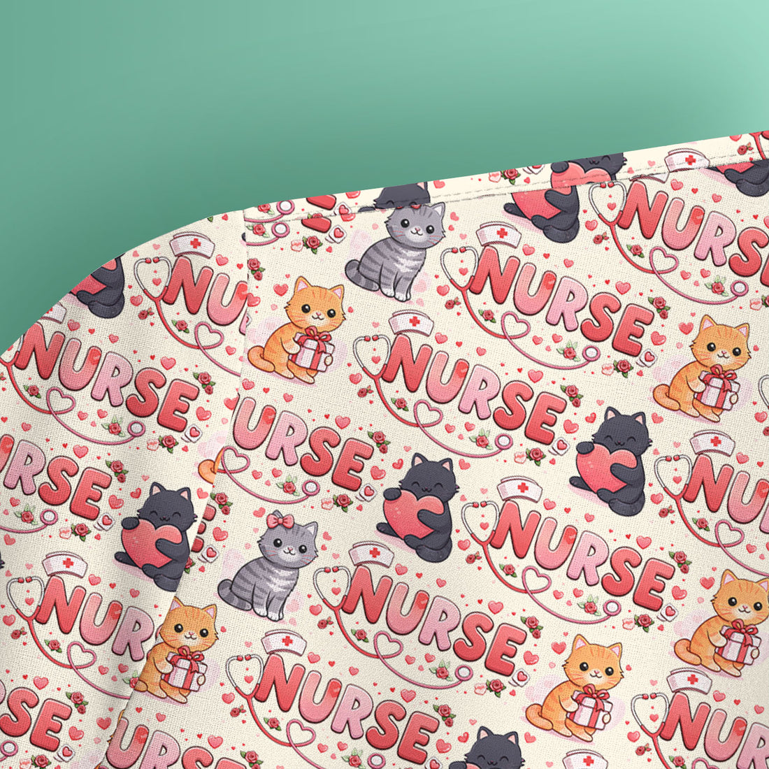 Nurse Cat Heart Pattern Valentine Scrub Top, Comfortable Scrubs for Nurses