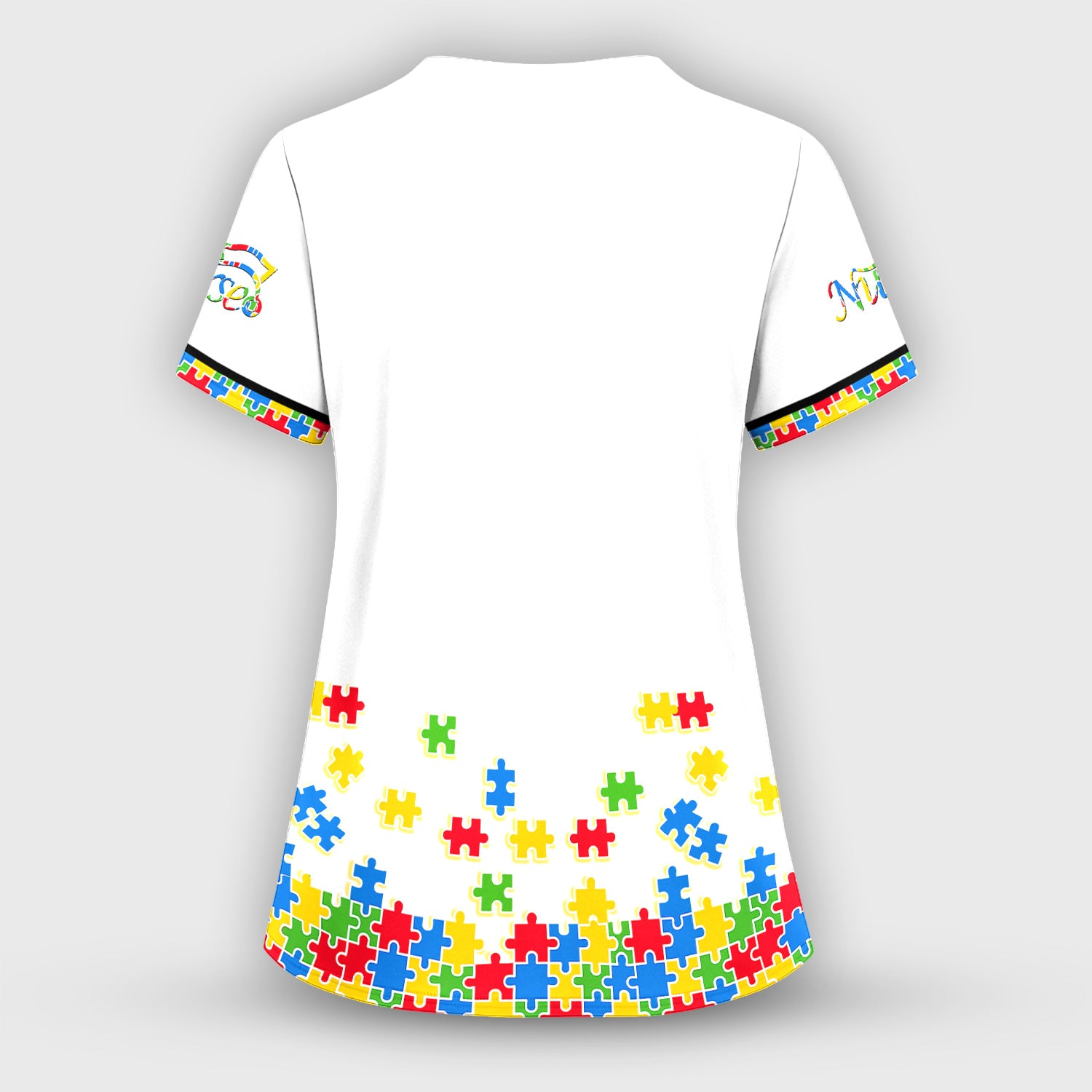 Autism Puzzle Bow Colorful Pieces Print Scrub Set, Breathable Med Uniform