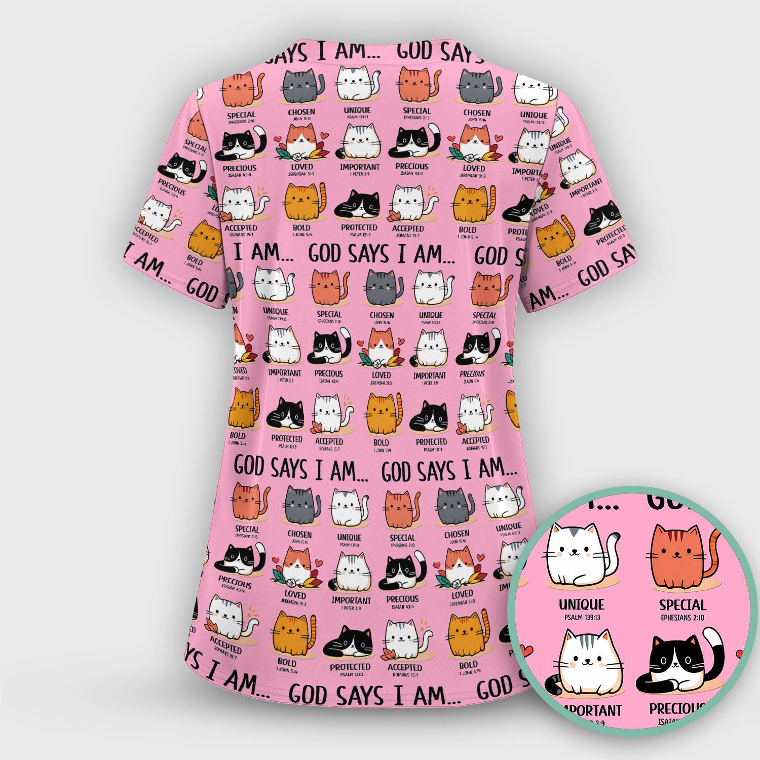Cute Christian Cat God Says I Am Scrub Top, Comfortable Scrubs for Nurses