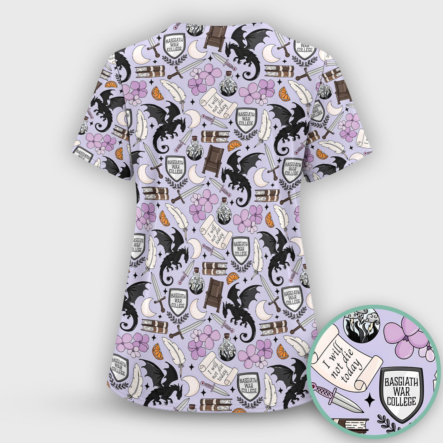 Spooky Gothic Fantasy Dragon Pattern Scrub Top, Comfortable Scrubs for Nurses
