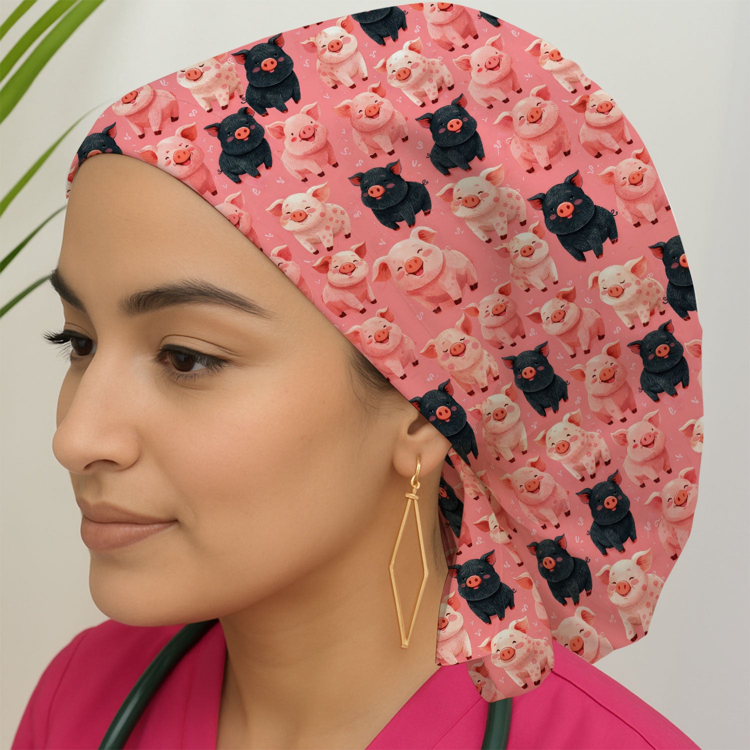 Funny Cartoon Pig Pattern Surgical Cap, Cute Scrub Caps for Nurses