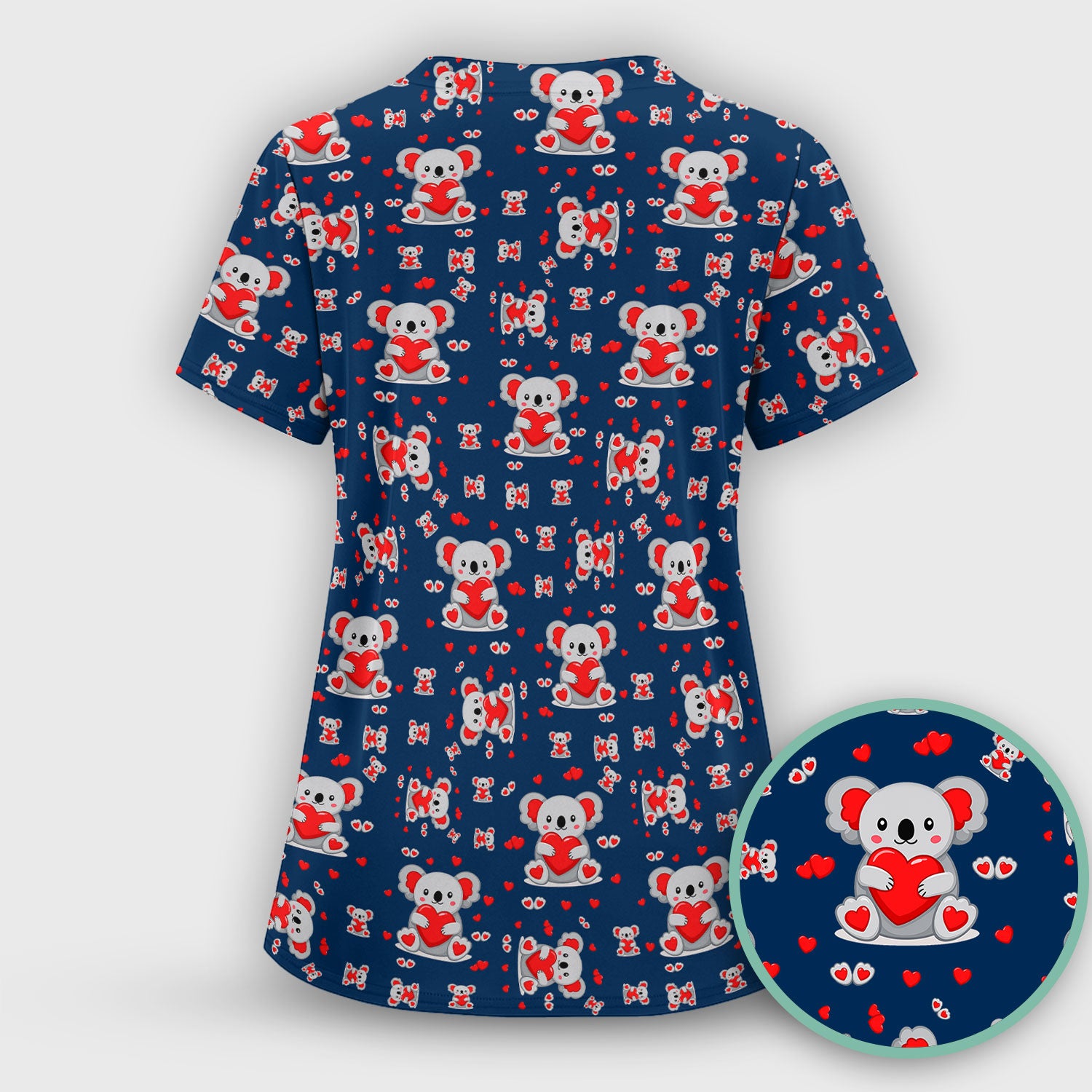 Valentine Cute Koala Heart Pattern Nurse Shirt, Comfortable Scrubs for Nurses