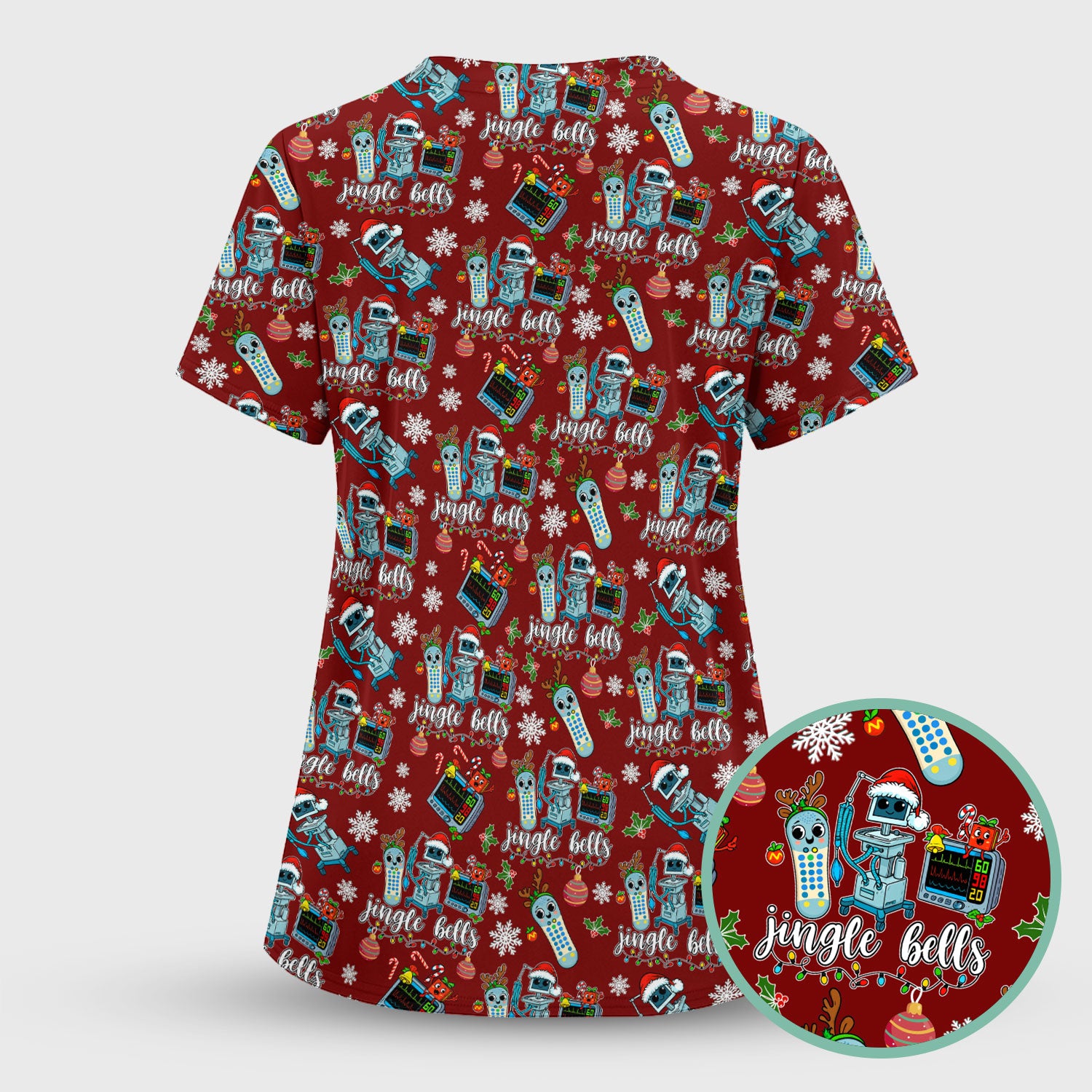 Funny Jingle Bells Holiday Scrub Top - Funny Christmas Scrubs for Nurses - Breathable Fabrics Nursing Uniform