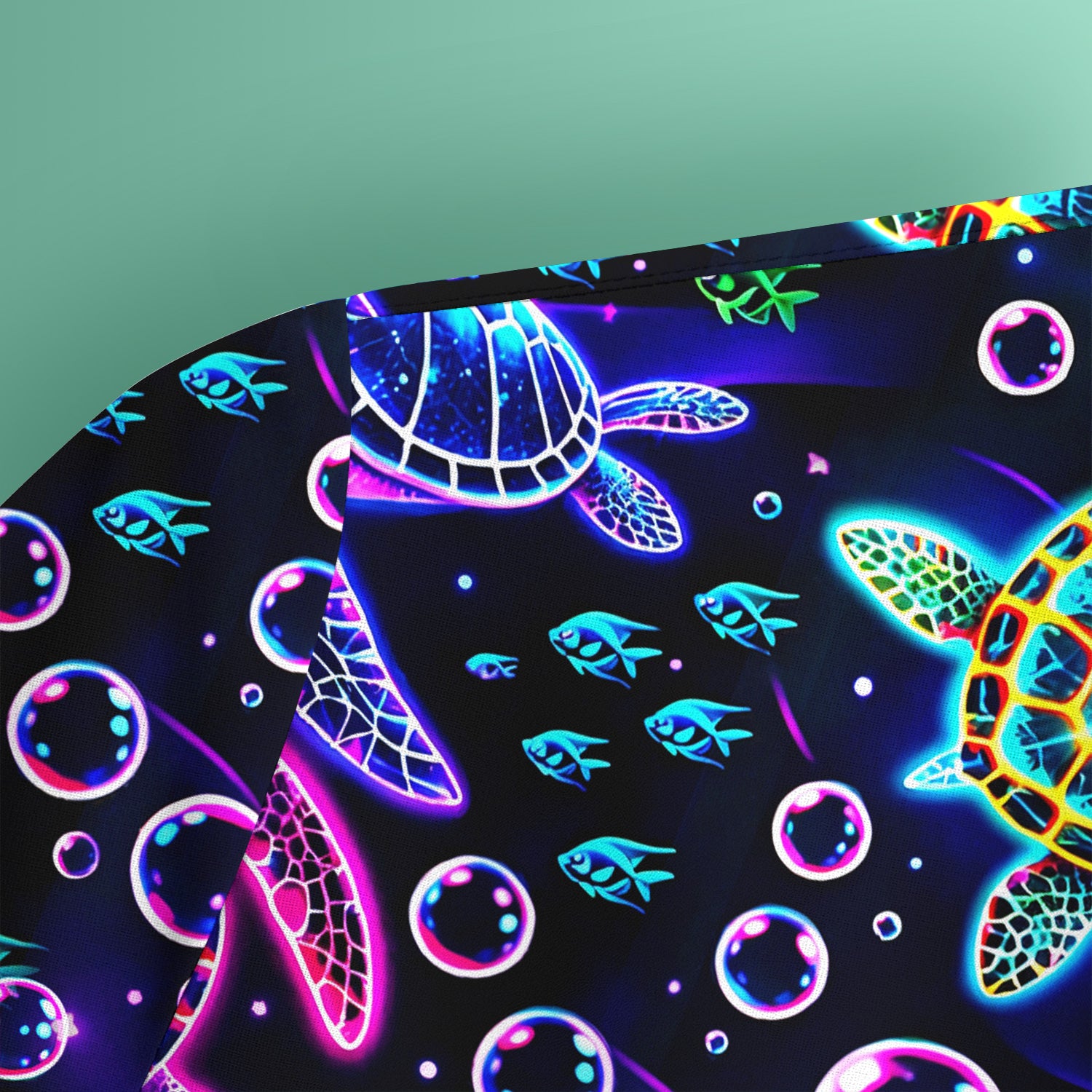 Neon Sea Turtle Swimming Bubble Ocean Scrub Top, Breathable Fabrics Nursing Uniform