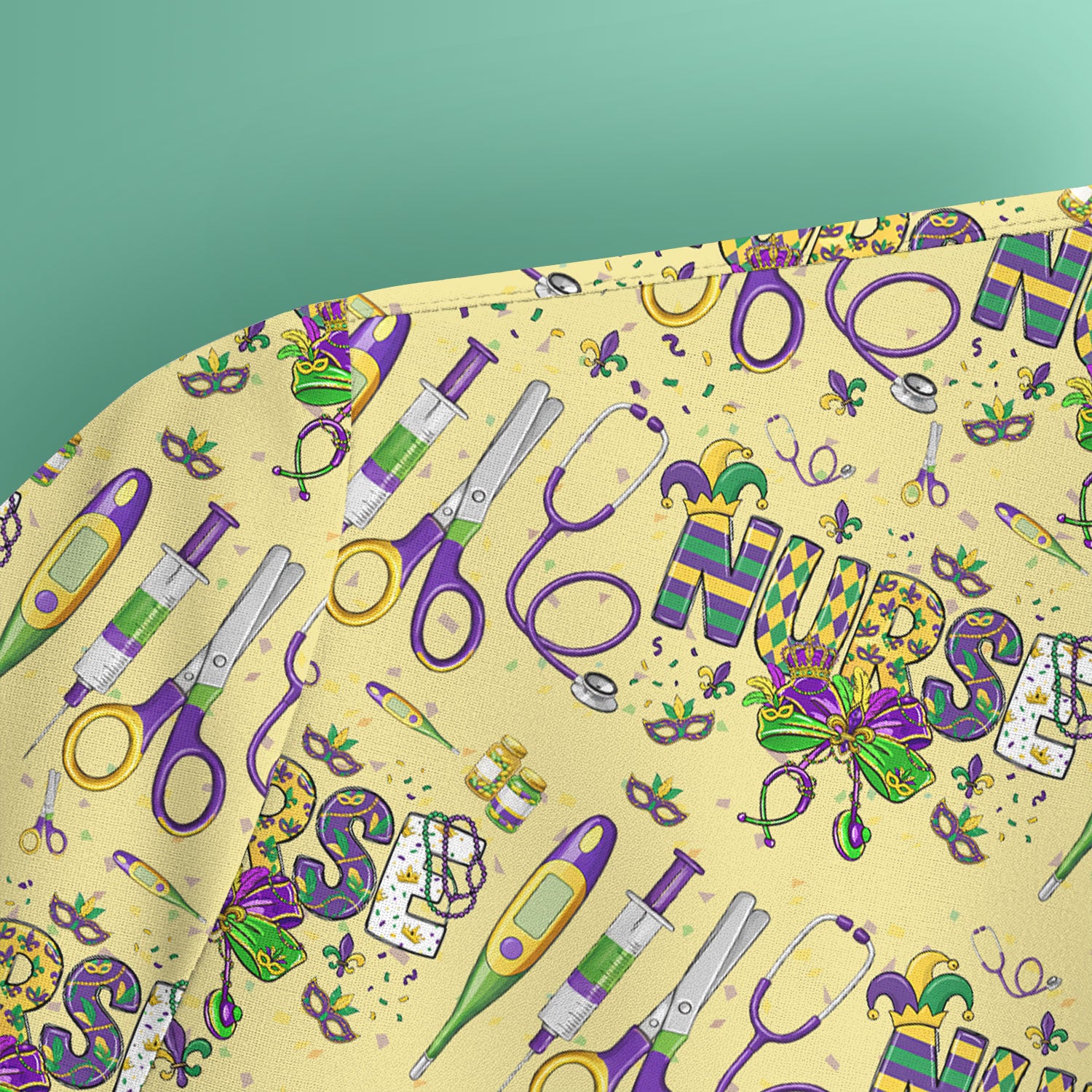 Mardi Gras Nurse Scrub Top, Holiday Medical Pattern Nurse Shirt, Breathable Fabrics Nursing Uniform