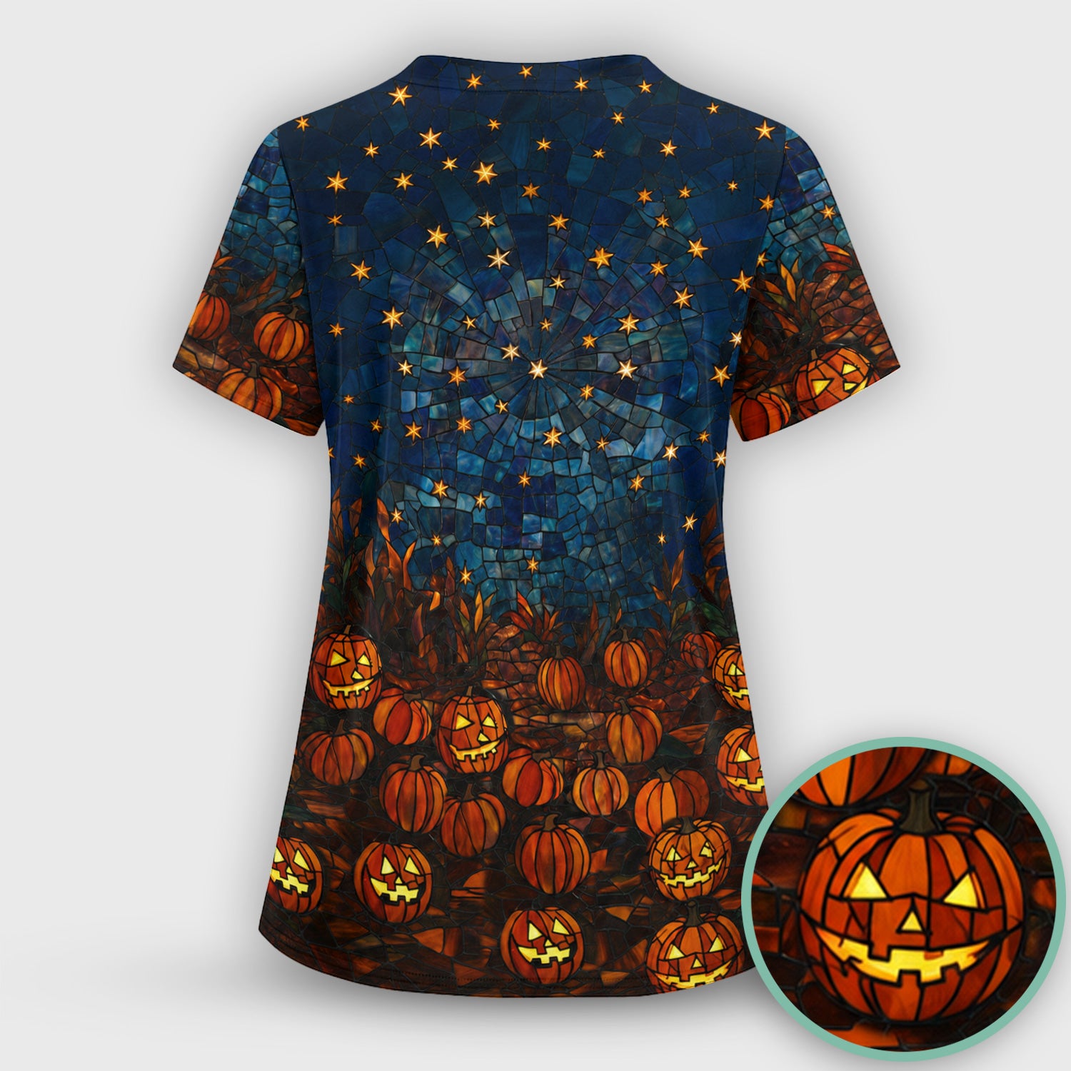 Halloween Skeleton Pumpkin Patch Scrub Set, Scrub Pants and V Neck Top