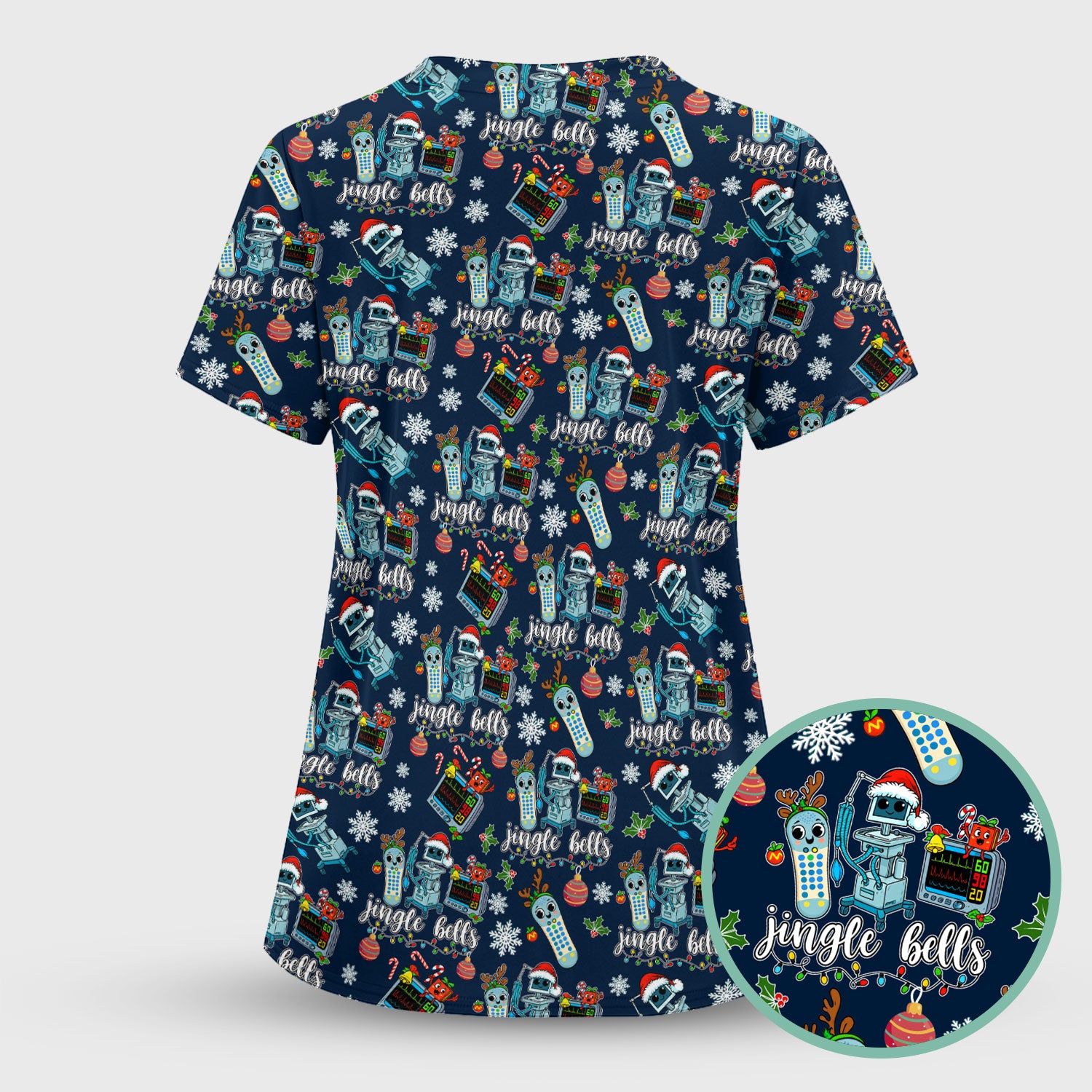 Jingle Bells Christmas Scrub Top - Funny Xmas Scrubs for Nurses - Breathable Fabrics Nursing Uniform for RN CNA LPN